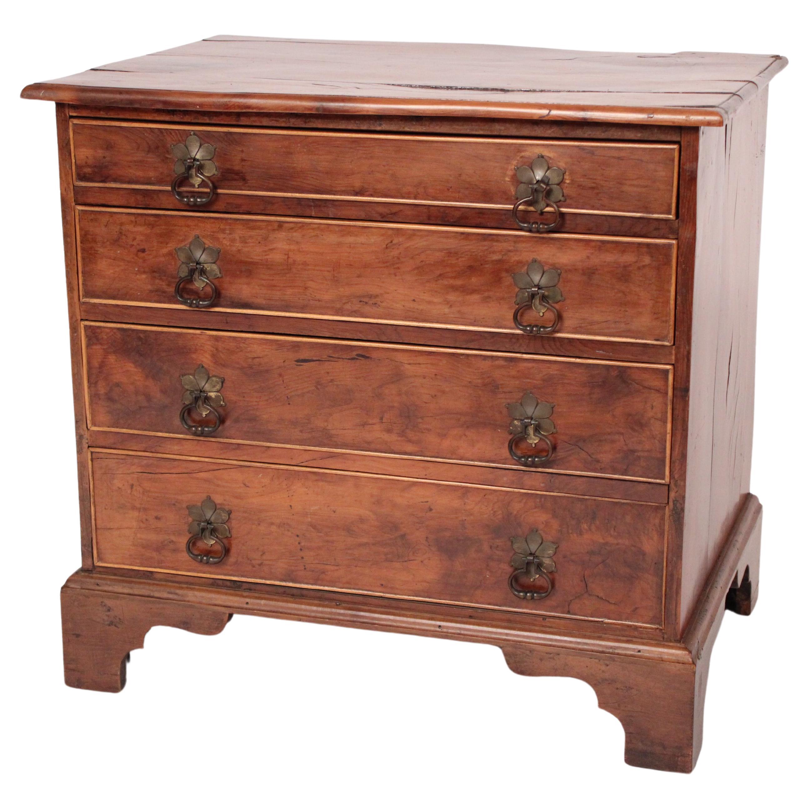 Antique George III style Yew Wood Chest of Drawers / End table For Sale