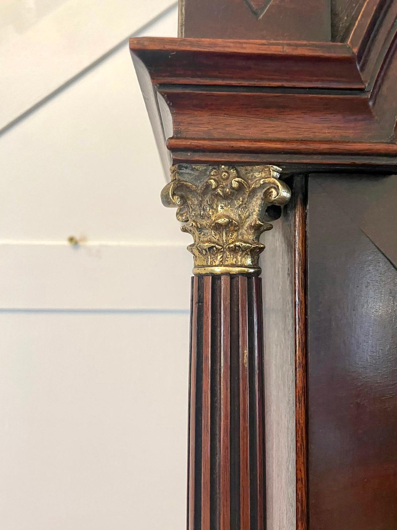 Antike George III Hochwertige Mahagoni-Standuhr mit Intarsien für acht Tage  im Angebot 7