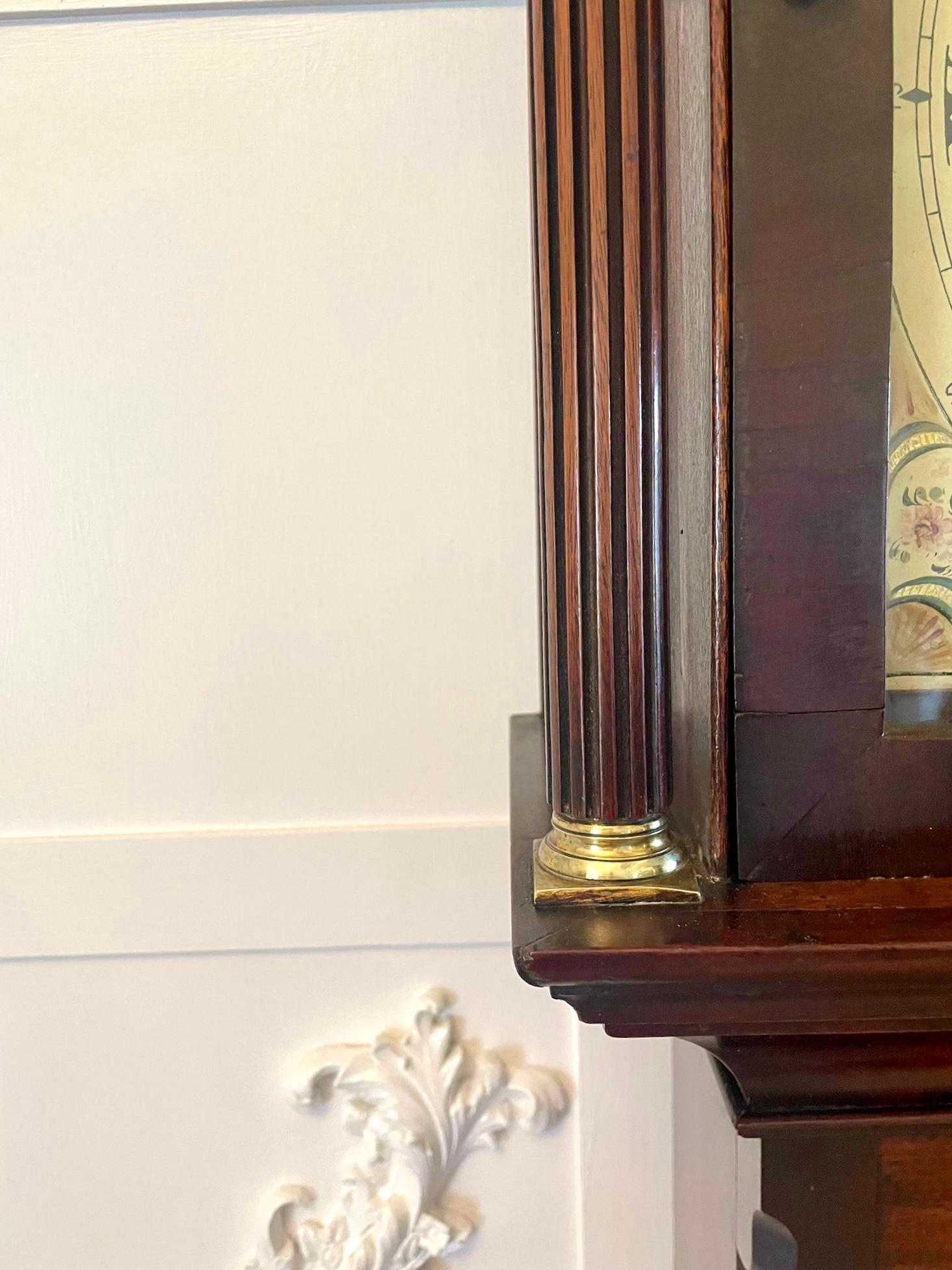 Antike George III Hochwertige Mahagoni-Standuhr mit Intarsien für acht Tage  im Angebot 10
