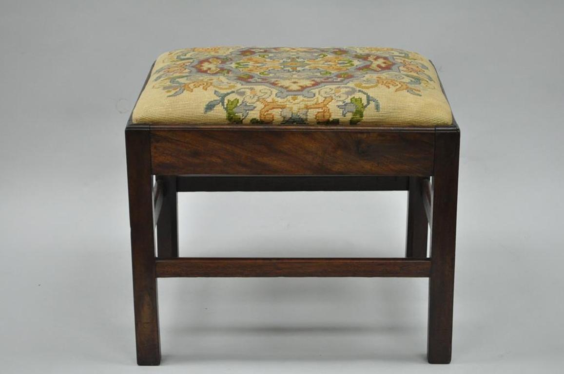 Antique George III Third English Solid Mahogany Needlepoint Bench Seat Chair 6