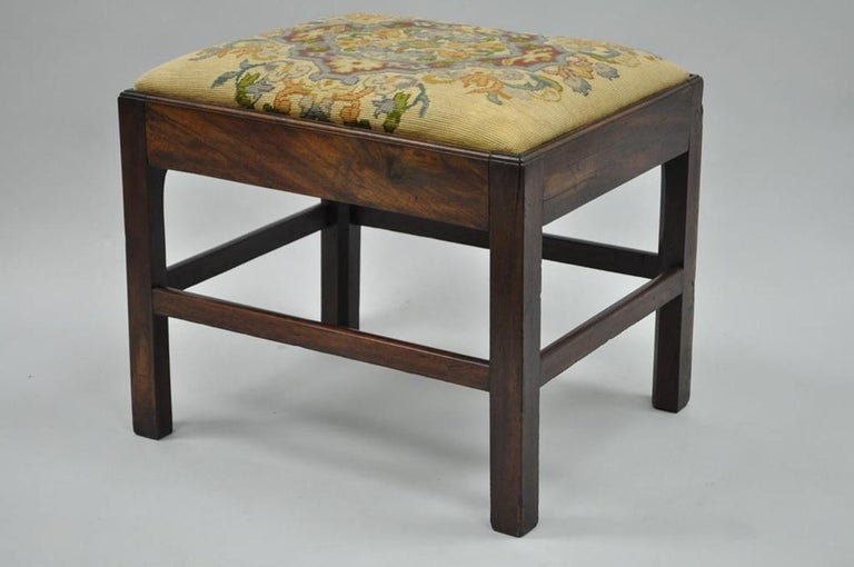 Antique George Iii Third English Solid Mahogany Needlepoint Bench