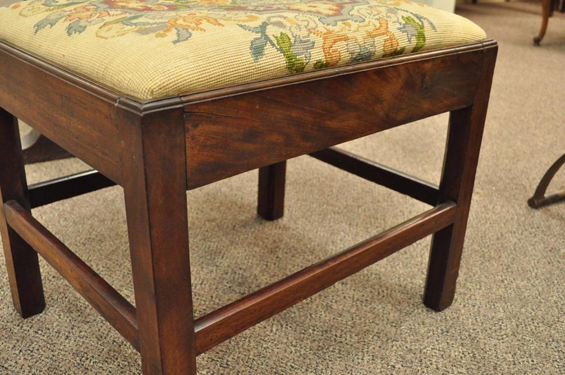 19th Century Antique George III Third English Solid Mahogany Needlepoint Bench Seat Chair