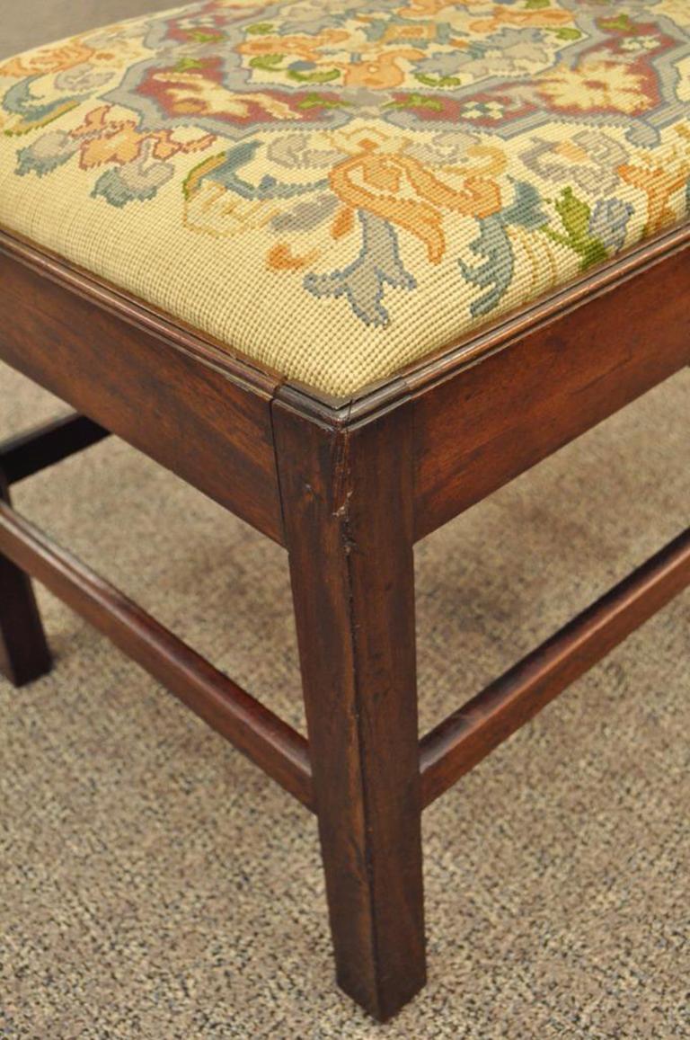 Antique George III Third English Solid Mahogany Needlepoint Bench Seat Chair 3