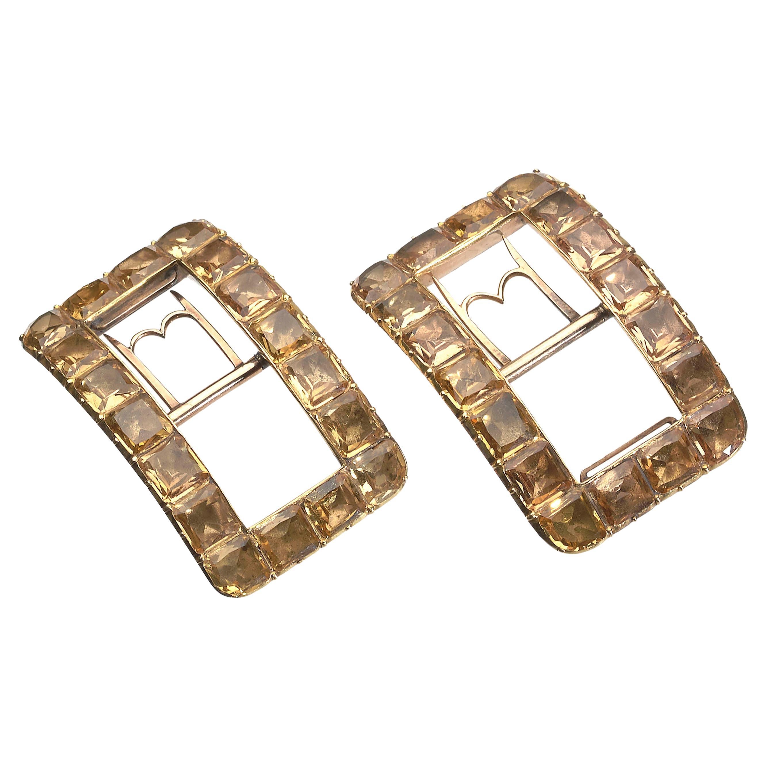 Antique George III Topaz and Gold Shoe Buckles, circa 1790 For Sale