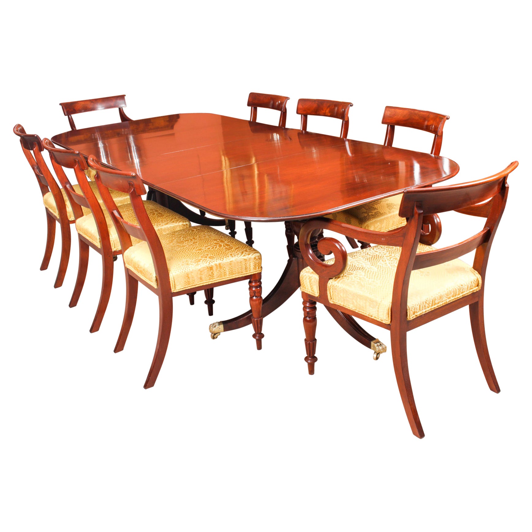 Antique George III Twin Pillar Dining Table & 8 Chairs 18th C