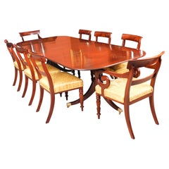 Antique George III Twin Pillar Dining Table & 8 Chairs 18th C
