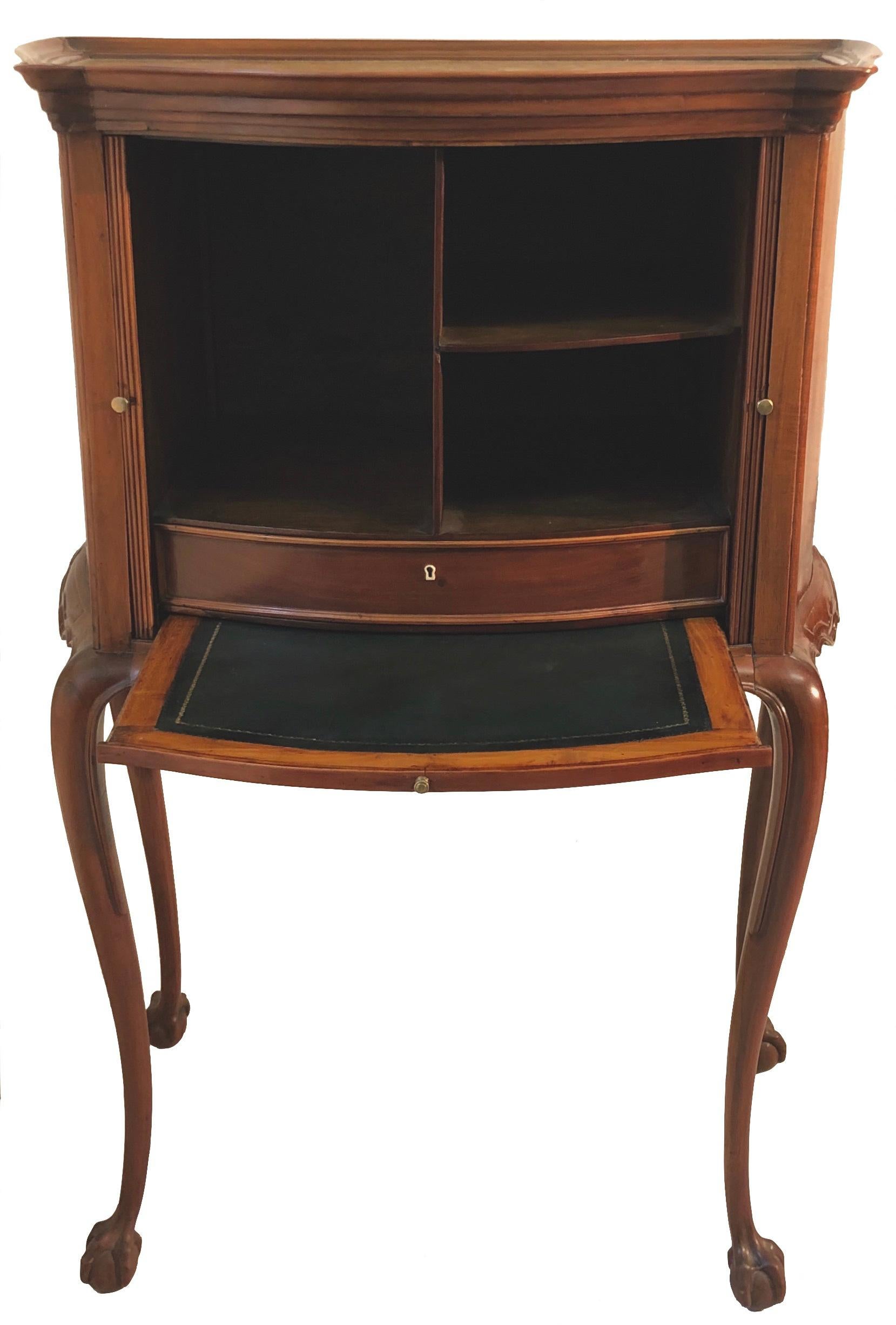 Carved Antique George III Writing Cabinet Mahogany Oak Marble Leather Brass England For Sale