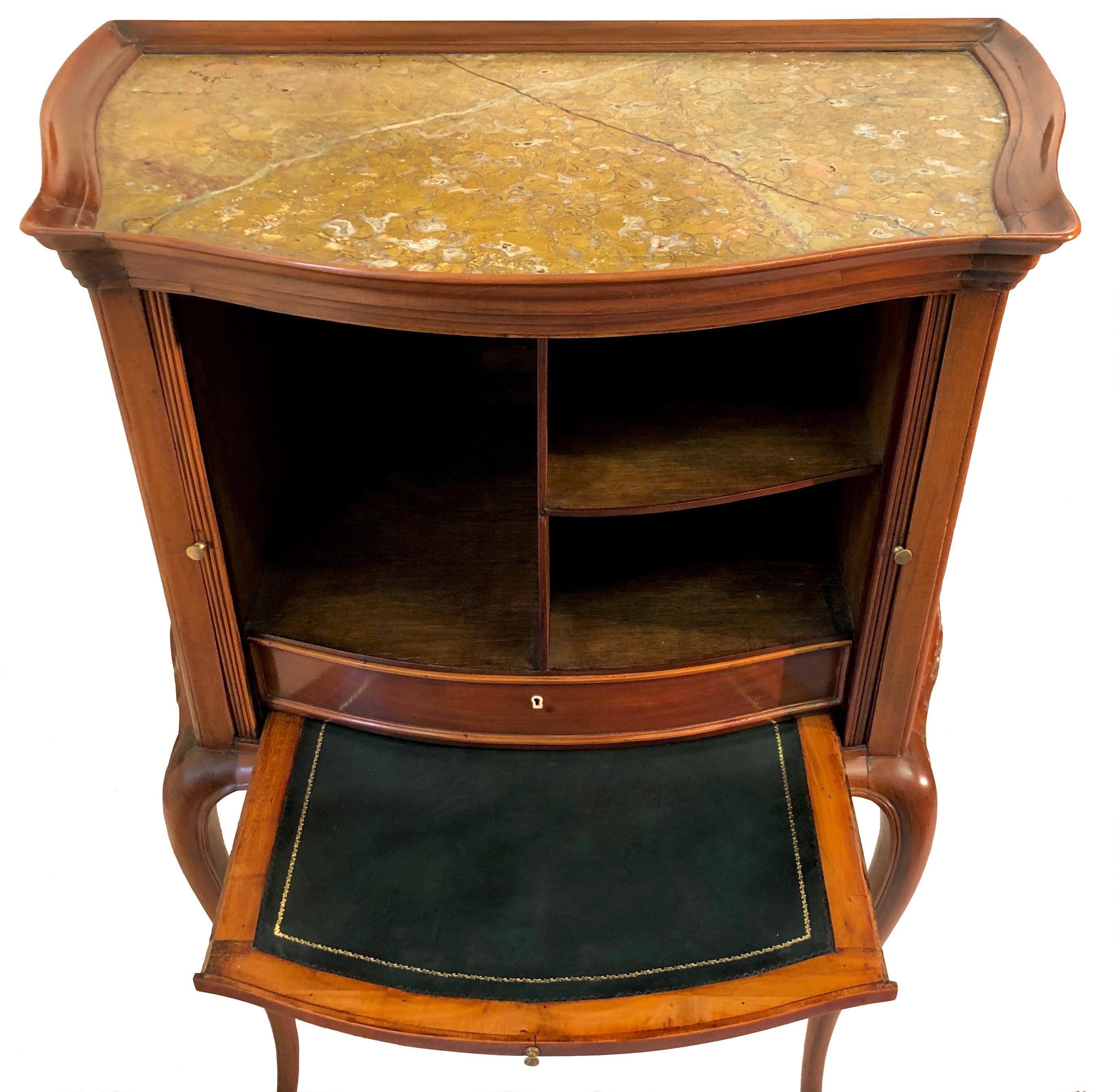 Antique George III Writing Cabinet Mahogany Oak Marble Leather Brass England In Good Condition For Sale In Munich, DE