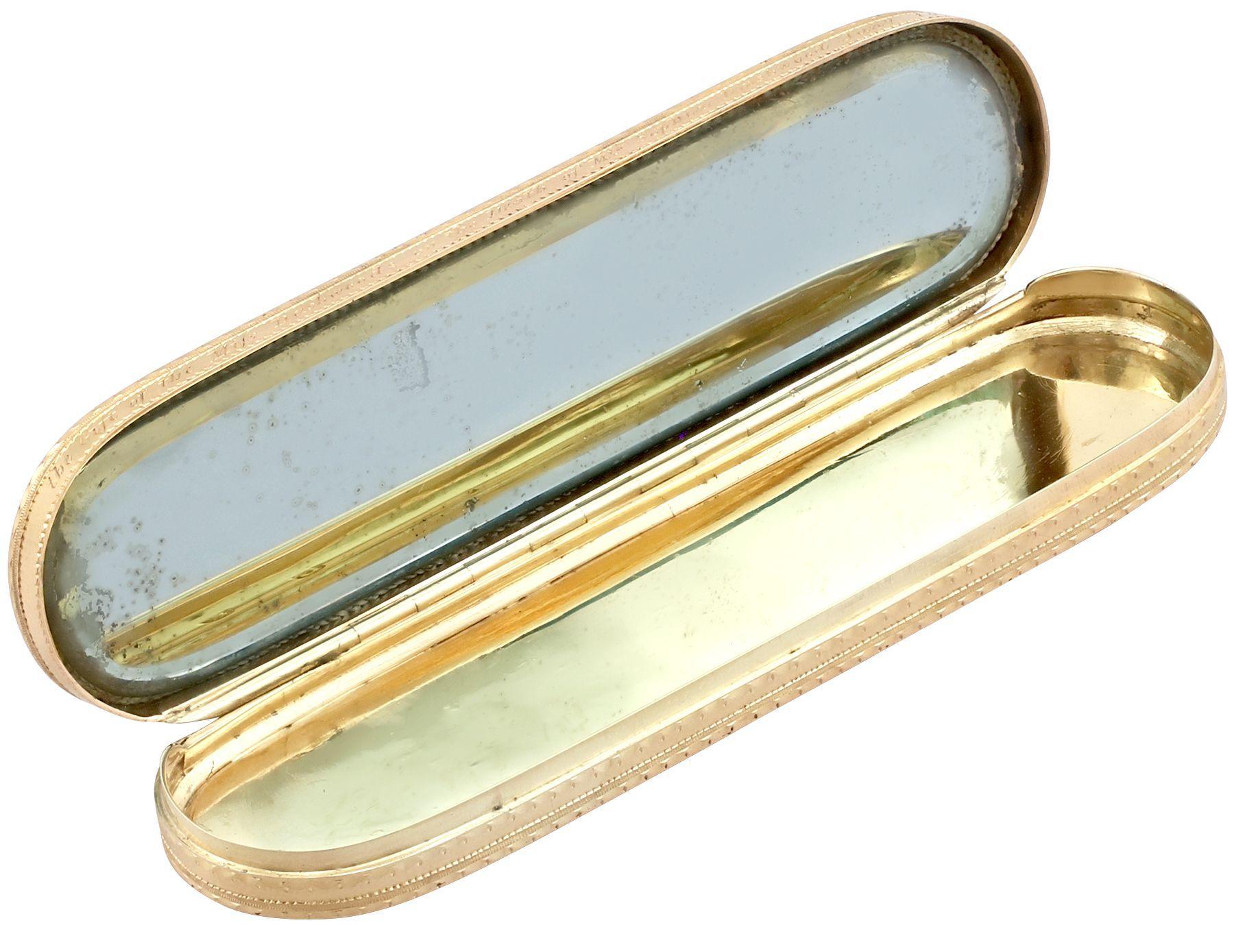 British Georgian Yellow Gold Toothpick Case / Holder with Mirror For Sale