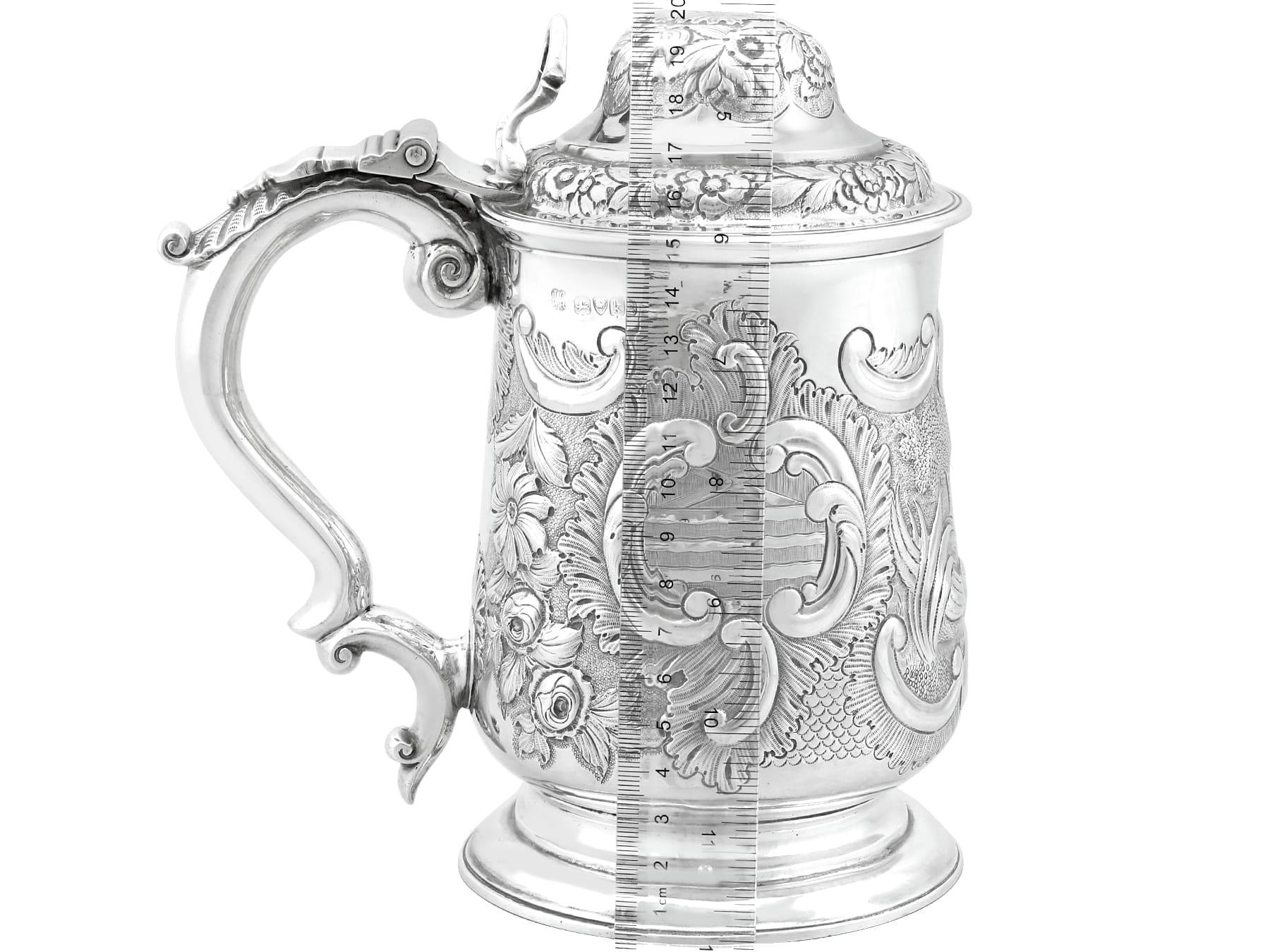 Antique George IV 1820s Sterling Silver Quart Tankard For Sale 5