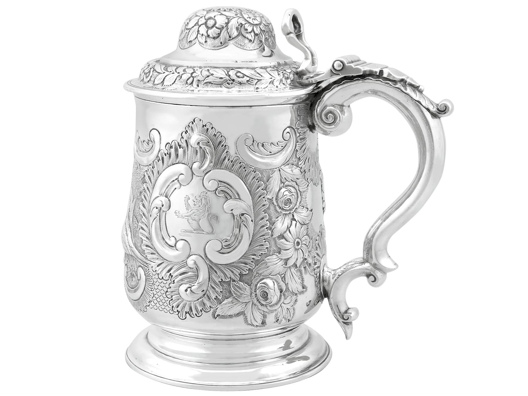 Antique George IV 1820s Sterling Silver Quart Tankard In Excellent Condition For Sale In Jesmond, Newcastle Upon Tyne