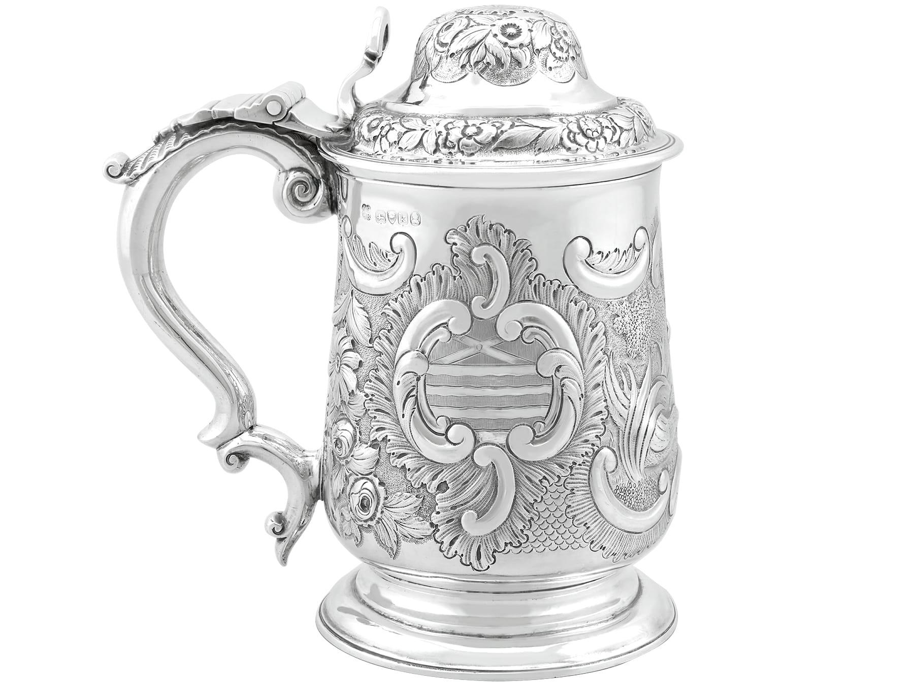 Antique George IV 1820s Sterling Silver Quart Tankard