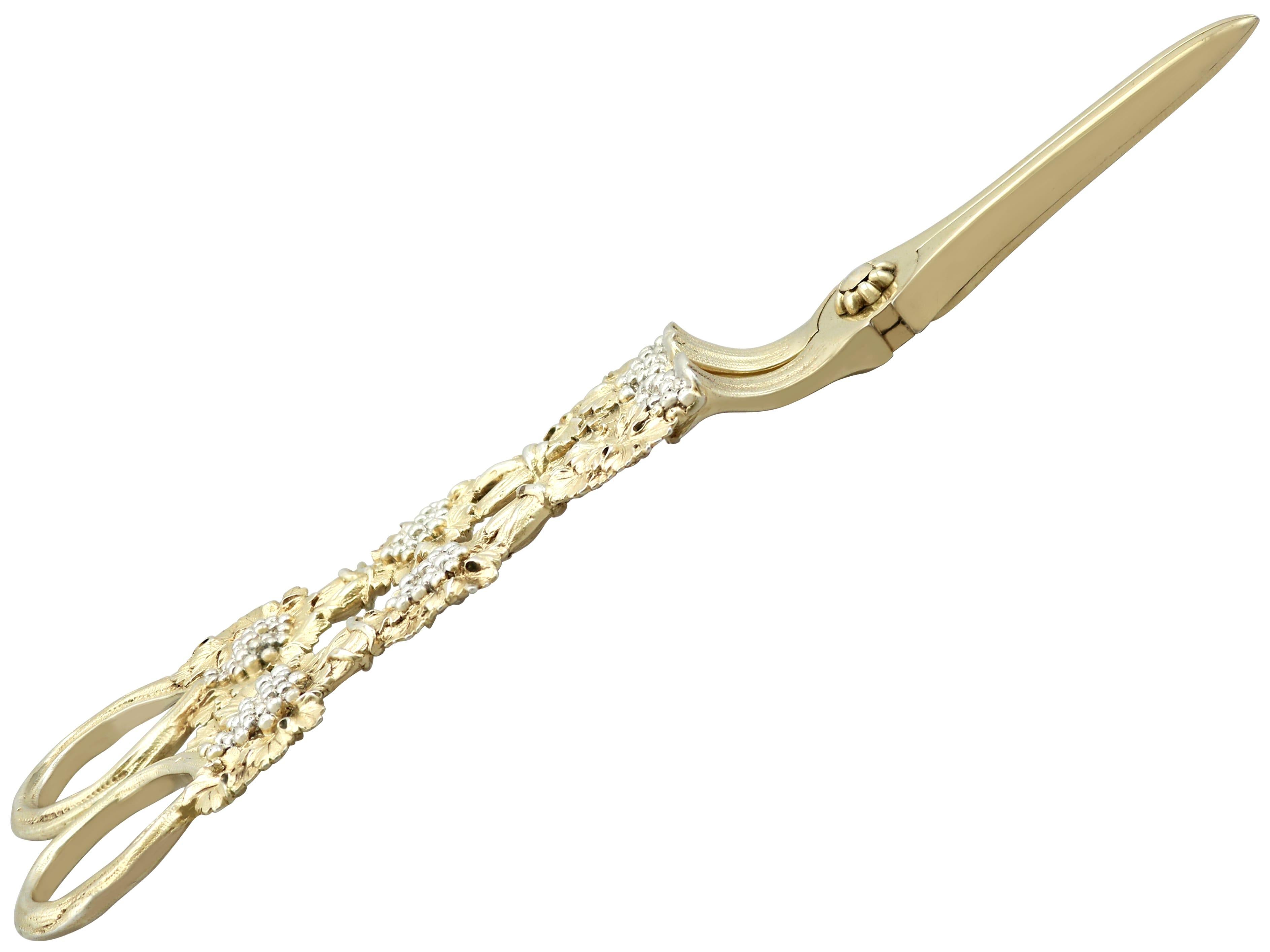 Early 19th Century Antique George IV (1827) Sterling Silver Gilt Grape Shears For Sale