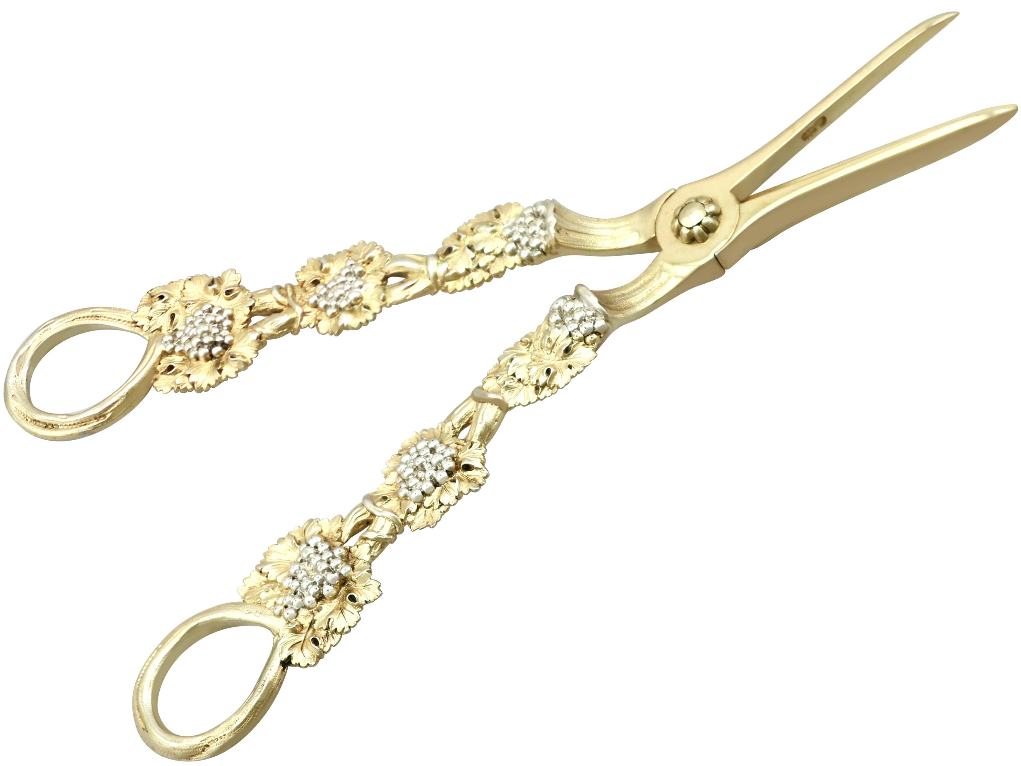 Antique George IV (1827) Sterling Silver Gilt Grape Shears For Sale 2