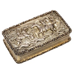 Antique George iv English Silver, Gilt Snuff Box with Hunting Scene