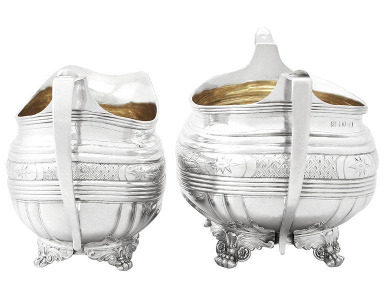 Great Britain (UK) Antique George IV English Sterling Silver Cream Jug or Creamer and Sugar Bowl For Sale
