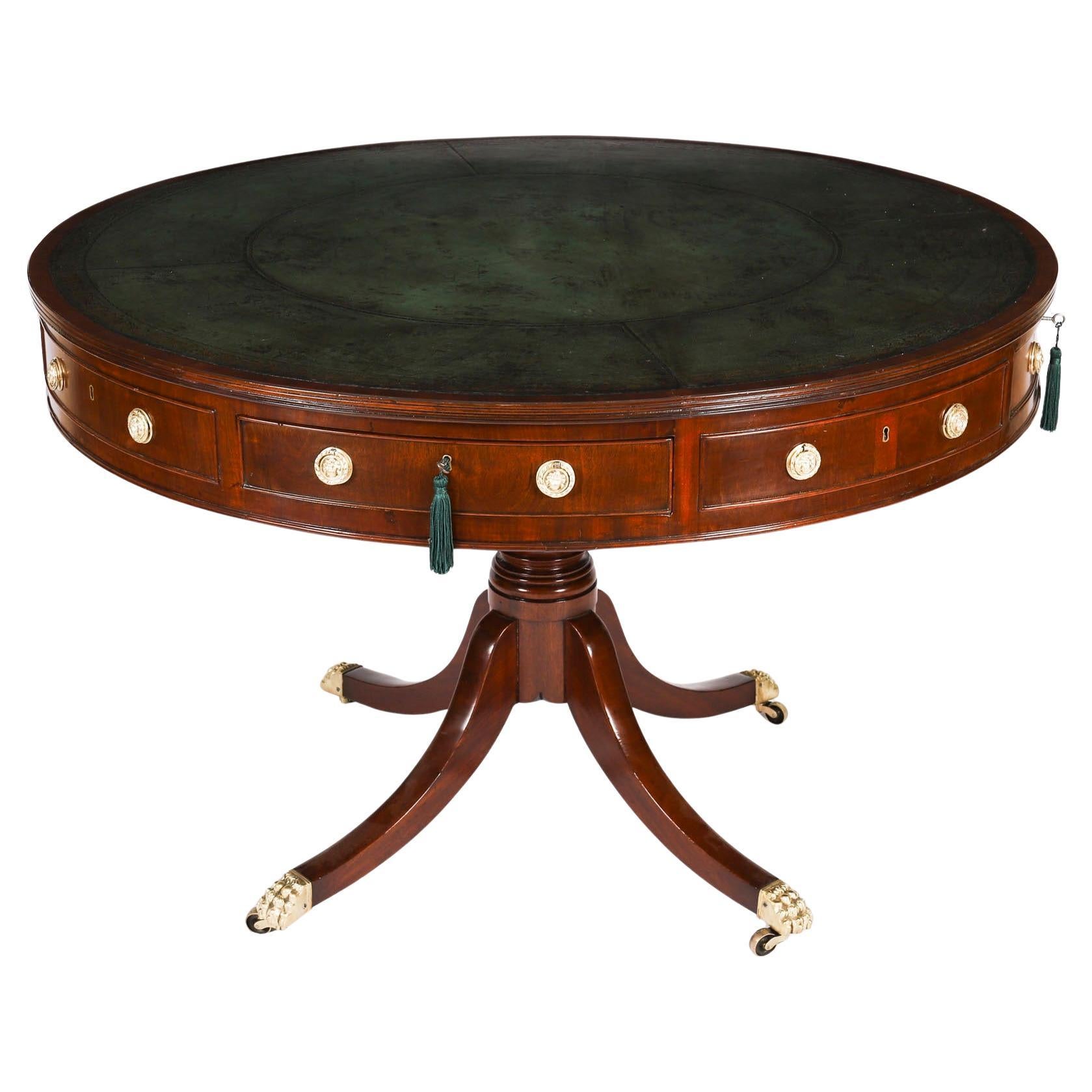 Antique George IV Flame Mahogany Library Drum Table 19th Century
