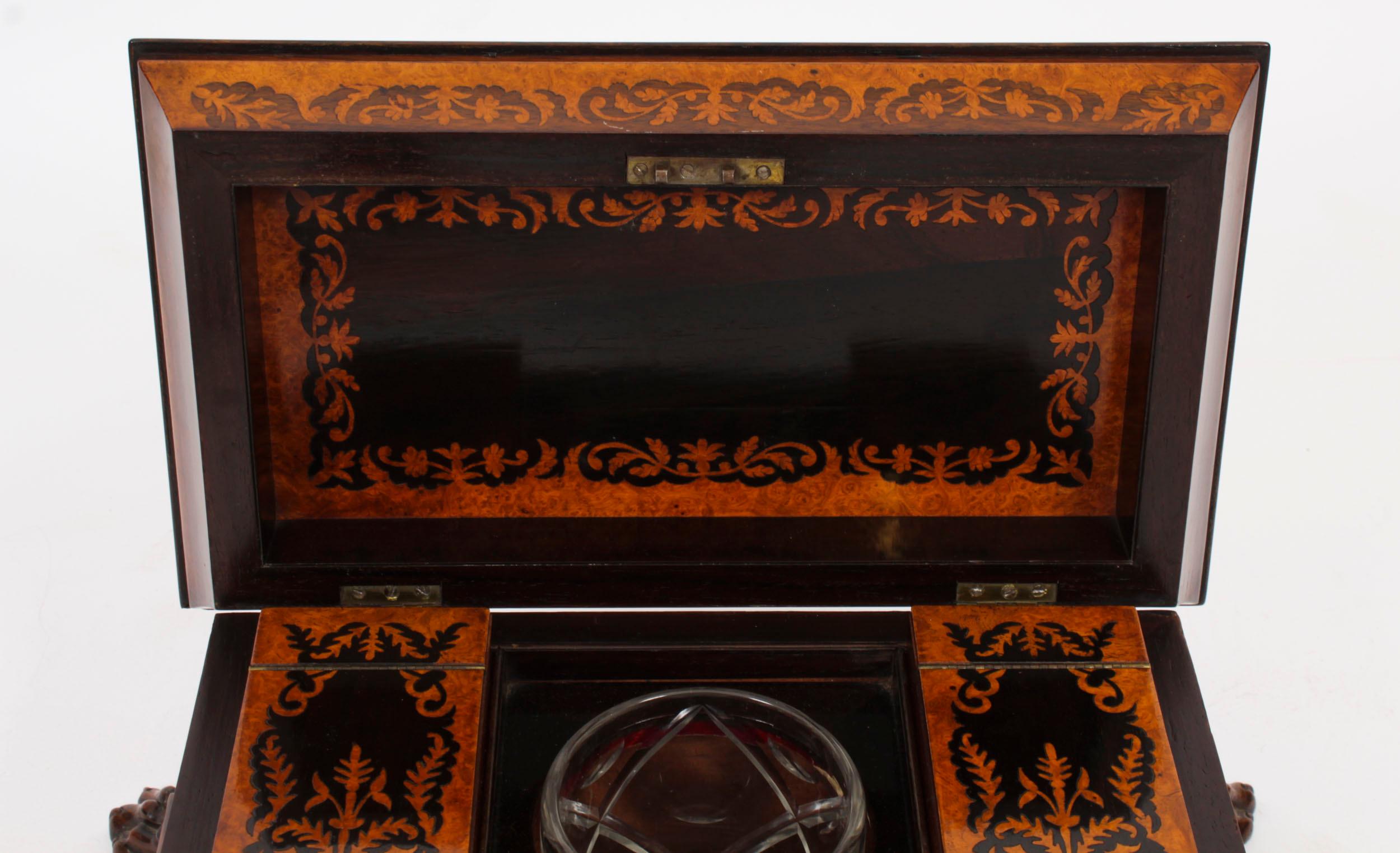 Ancienne boîte à thé George IV en marqueterie de Gonçalo Alves et Amboyna C1825 19ème siècle en vente 7