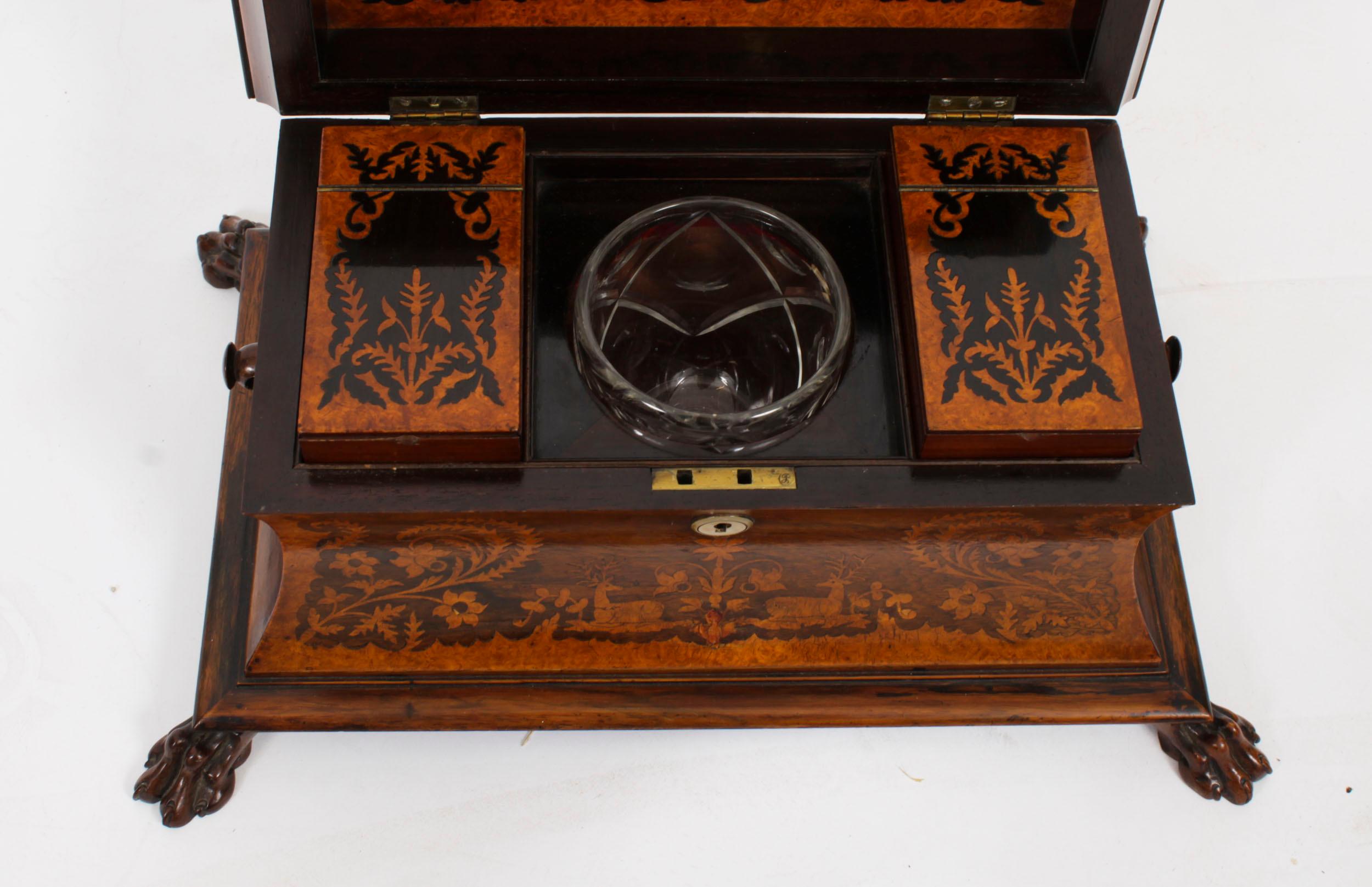 Antique George IV Gonçalo Alves & Amboyna Marquetry Tea Caddy C1825 19th Century For Sale 9