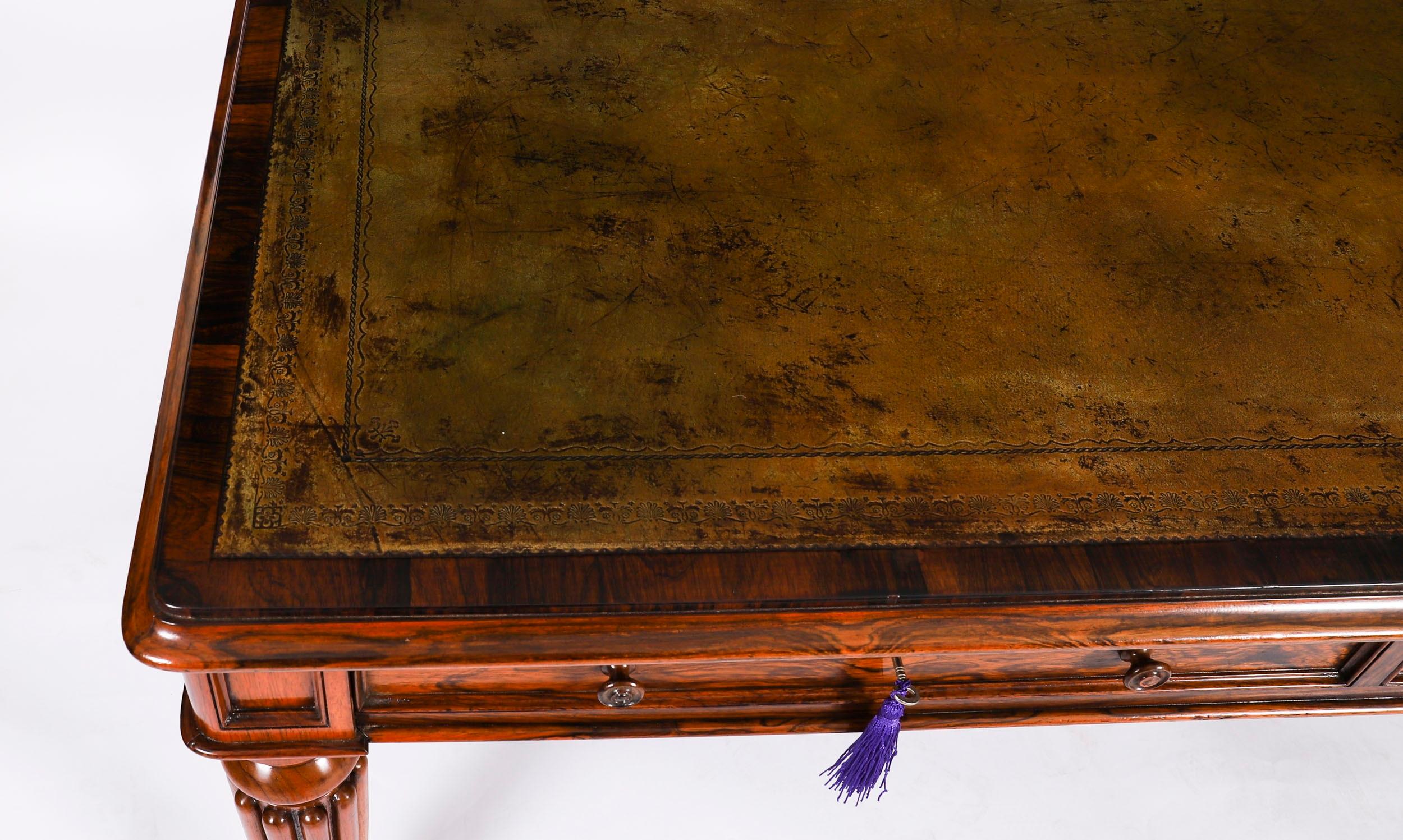 Leather Antique George IV Goncalo Alves Writing Table Desk Early 19th Century For Sale
