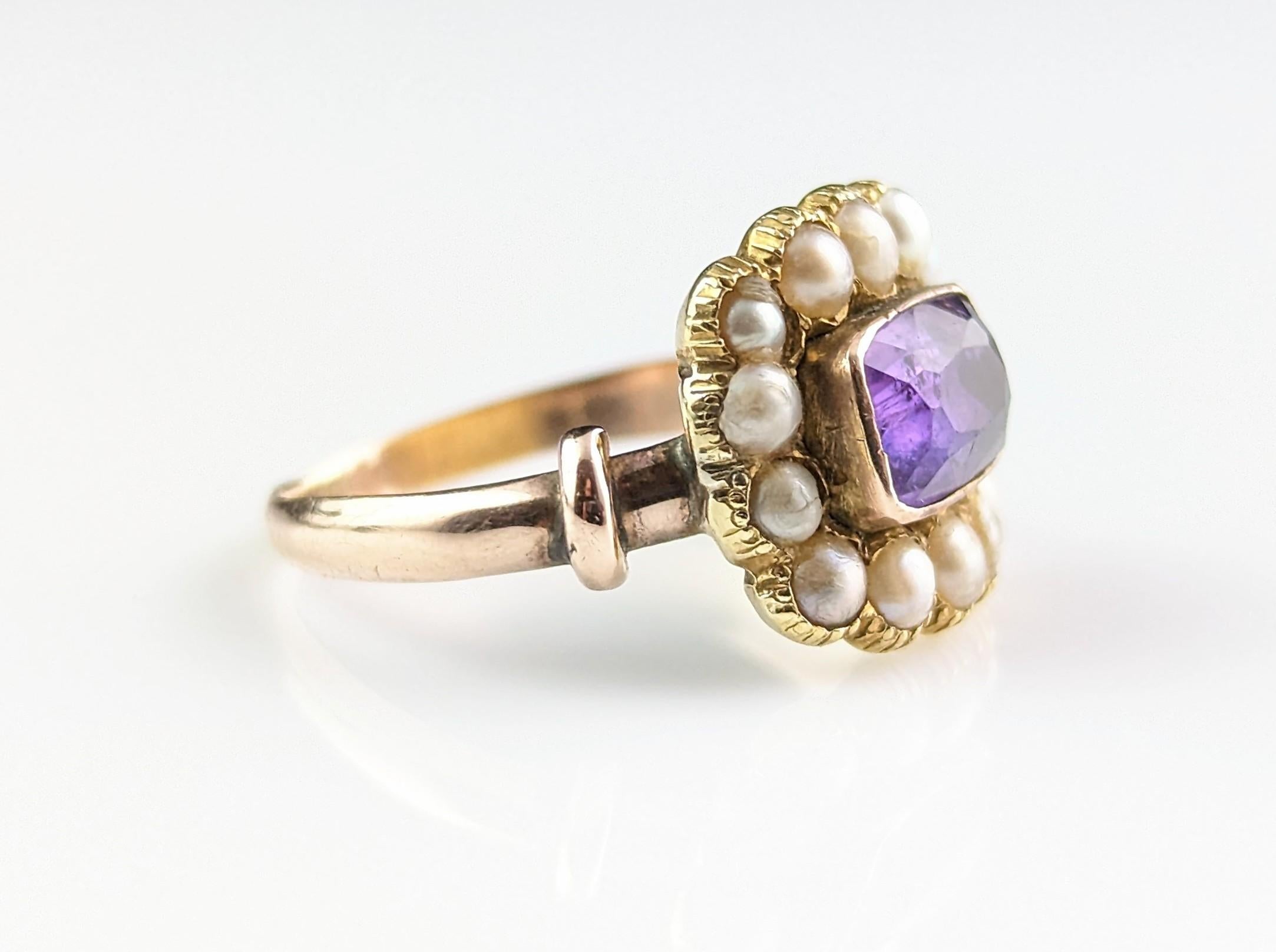 Antique George IV Mourning Ring, Amethyst and Pearl 5