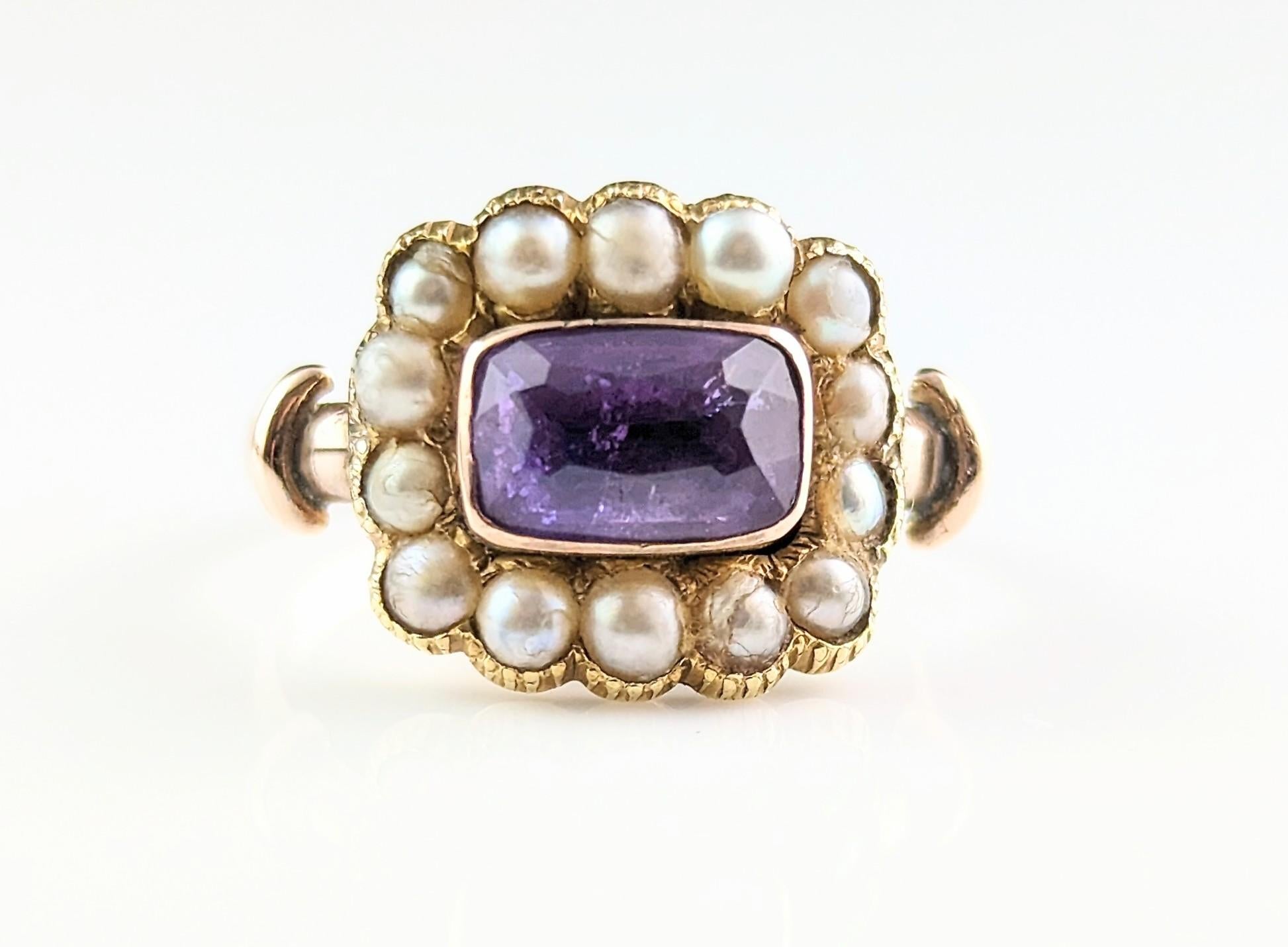 Antique George IV Mourning Ring, Amethyst and Pearl 6