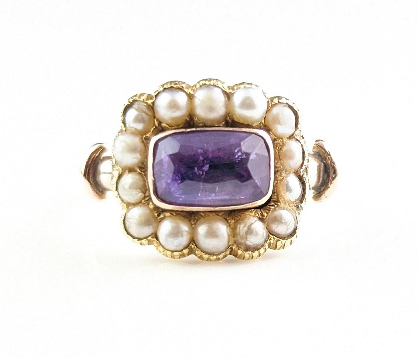 Antique George IV Mourning Ring, Amethyst and Pearl 7