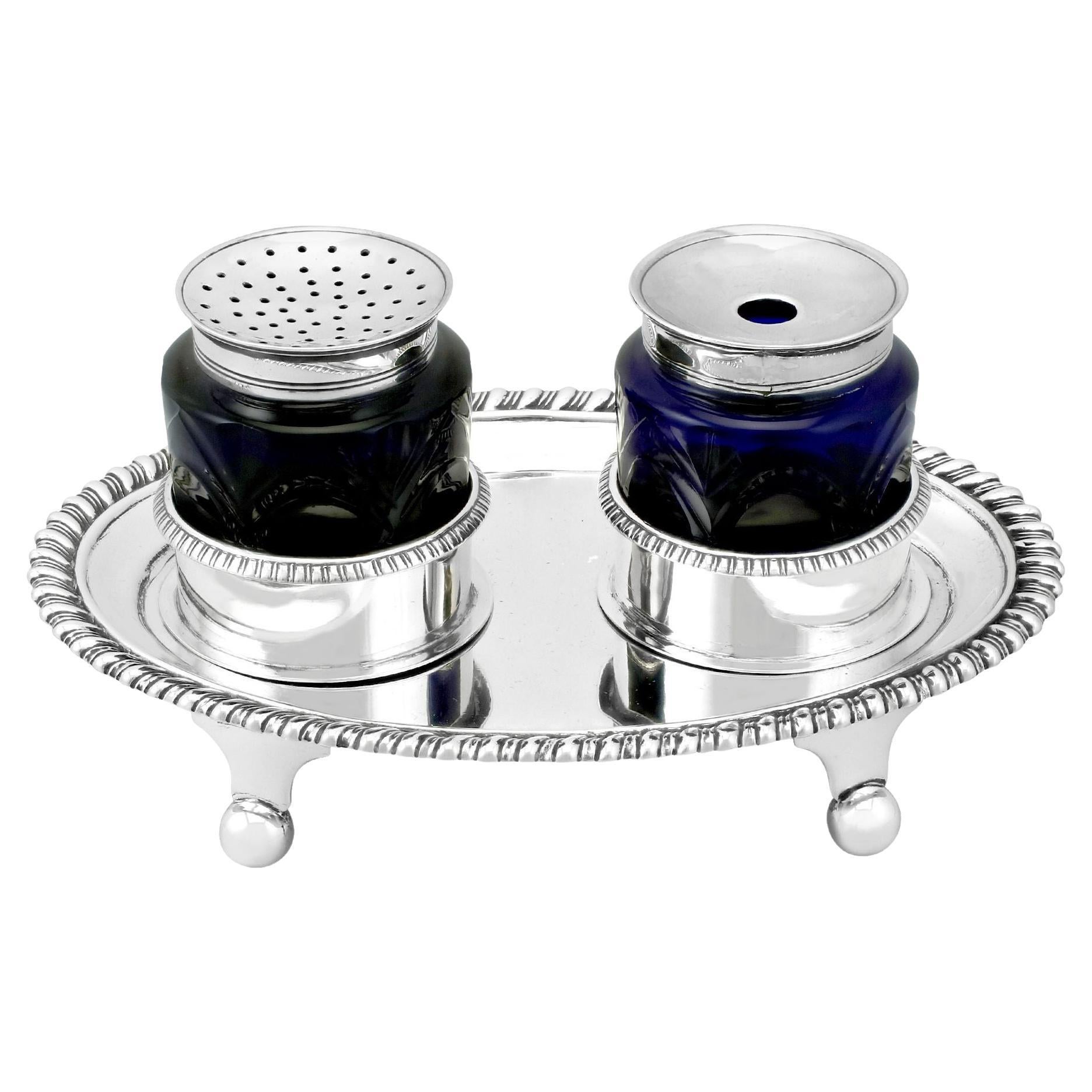 Silver Inkstand Fine Antique George II Double Partners Inkstand For Sale at 1stDibs