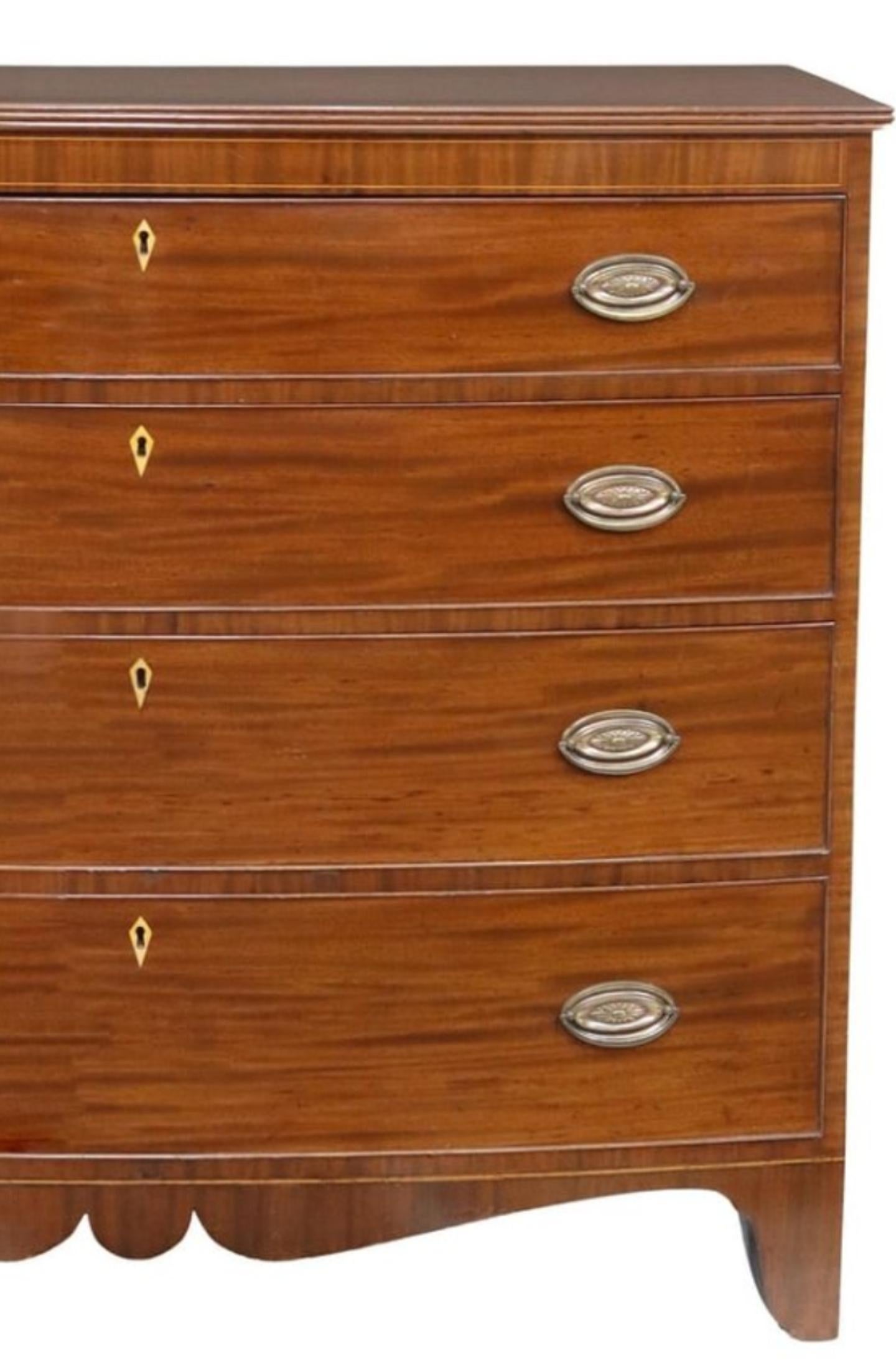 Veneer Antique George IV Period Mahogany Bow Front Chest Of Drawers  For Sale