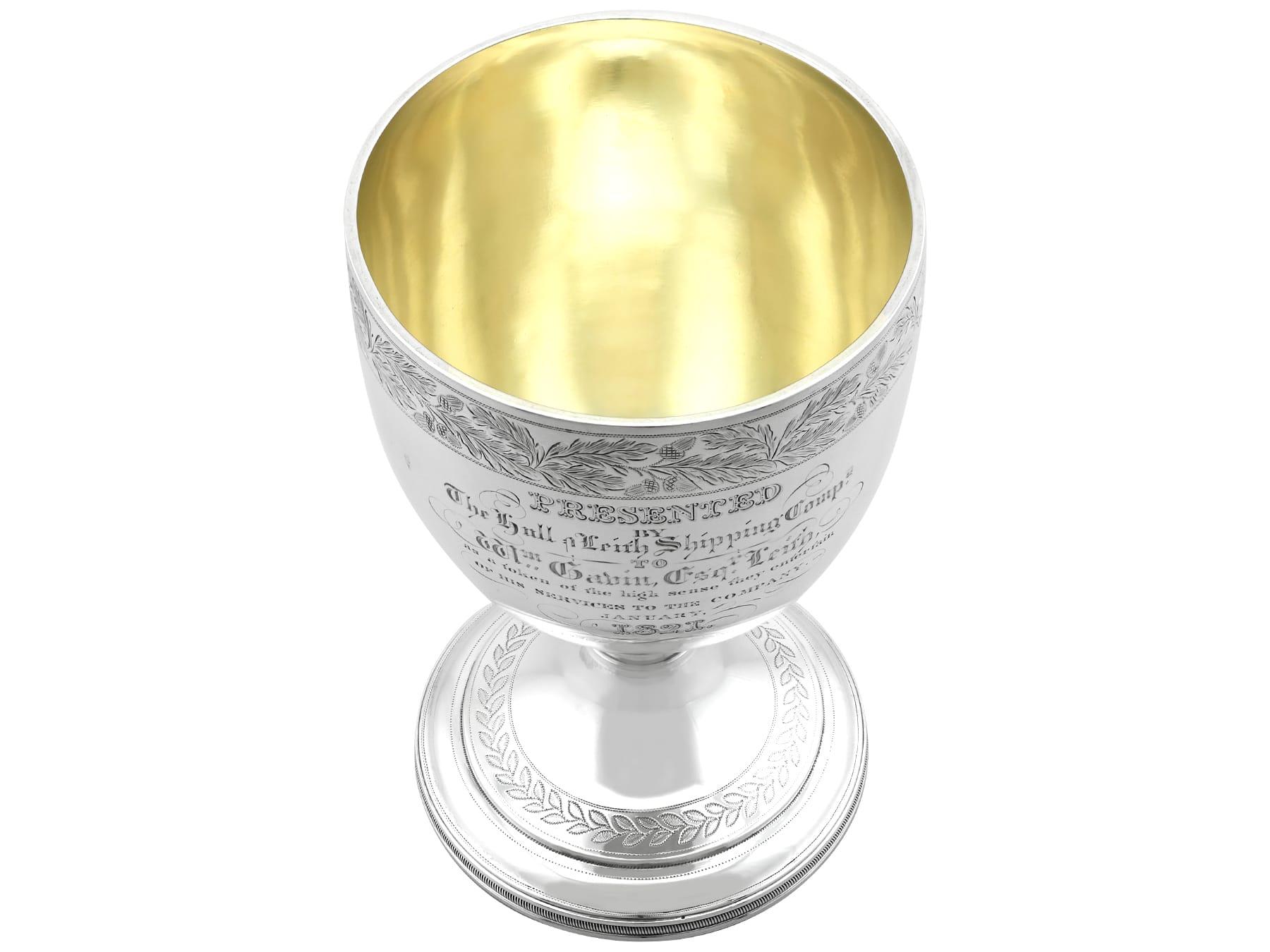 An exceptional, fine and impressive antique George IV Scottish sterling silver goblet; an addition to our collection of drinks related silverware.

This exceptional antique George IV Scottish sterling silver goblet has a circular bell-shaped form