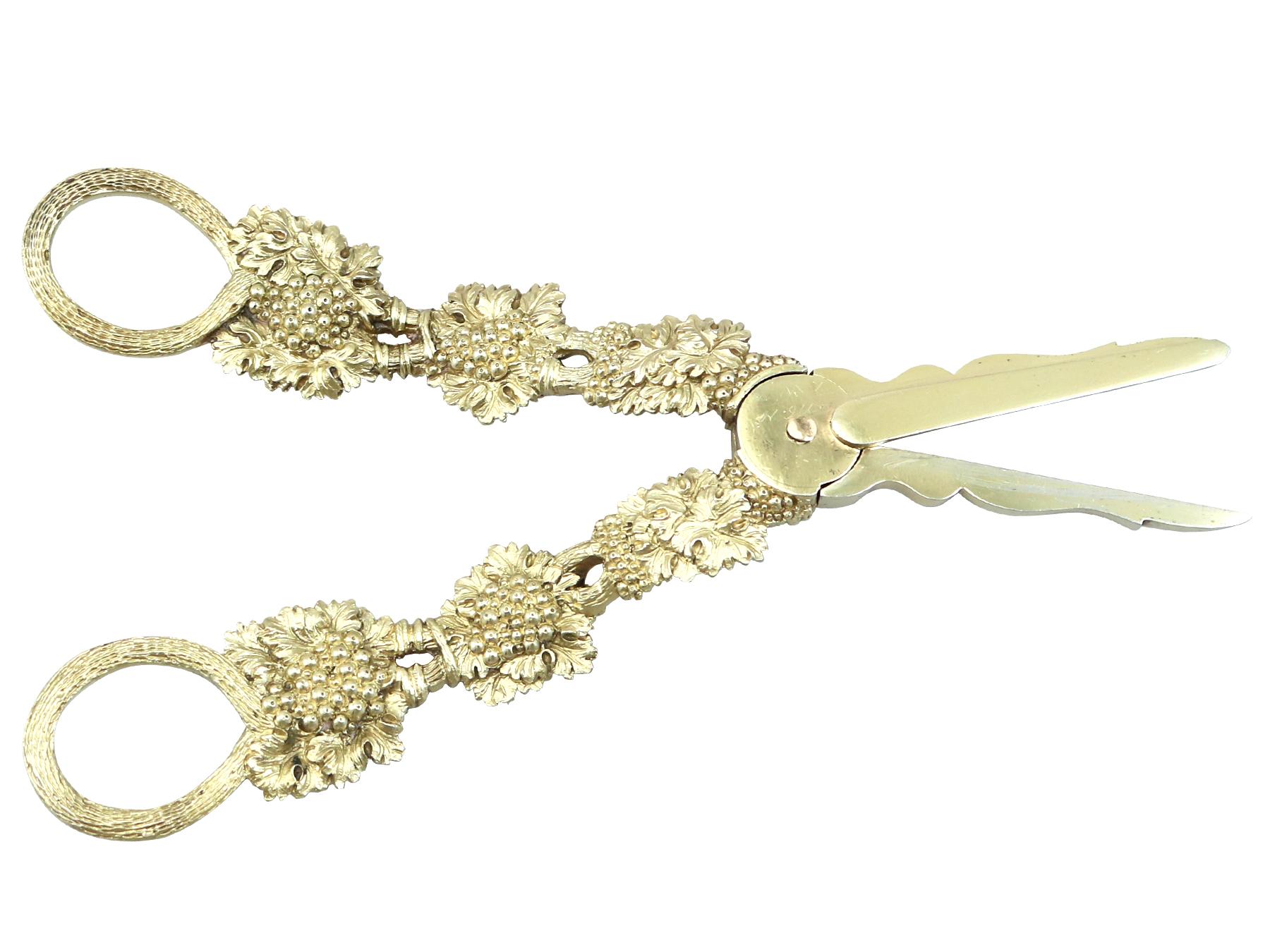 Early 19th Century Antique 1824 Sterling Silver Gilt Grape Shears For Sale
