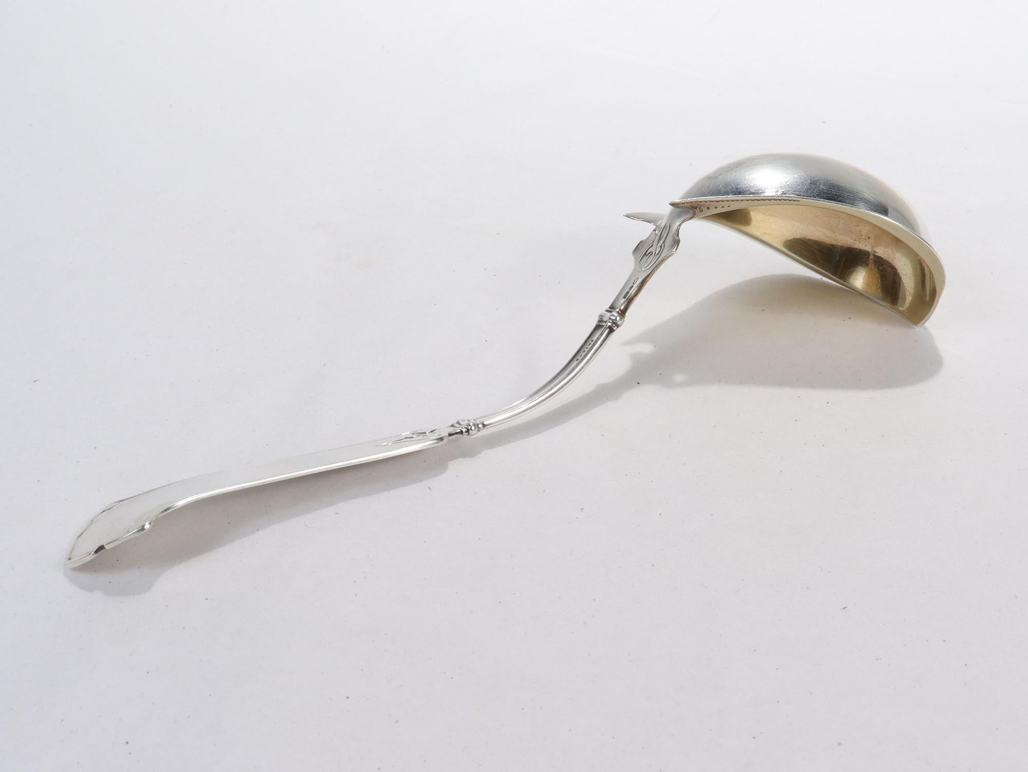 Gilded Age Antique George Sharp Arabesque Pattern Coin Silver Ladle For Sale