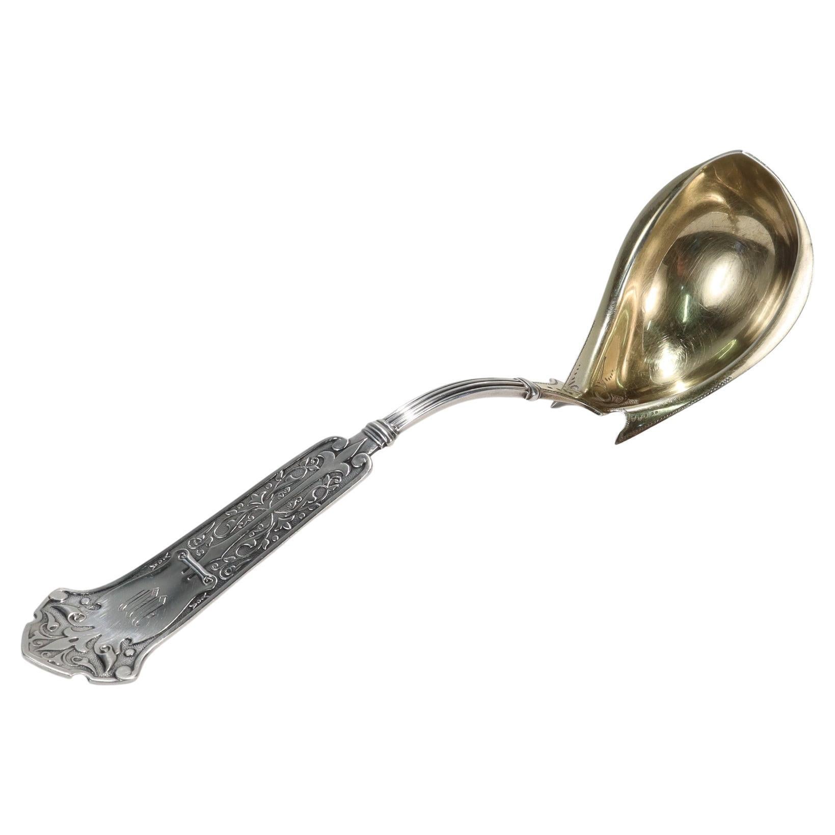 Antique George Sharp Arabesque Pattern Coin Silver Ladle For Sale
