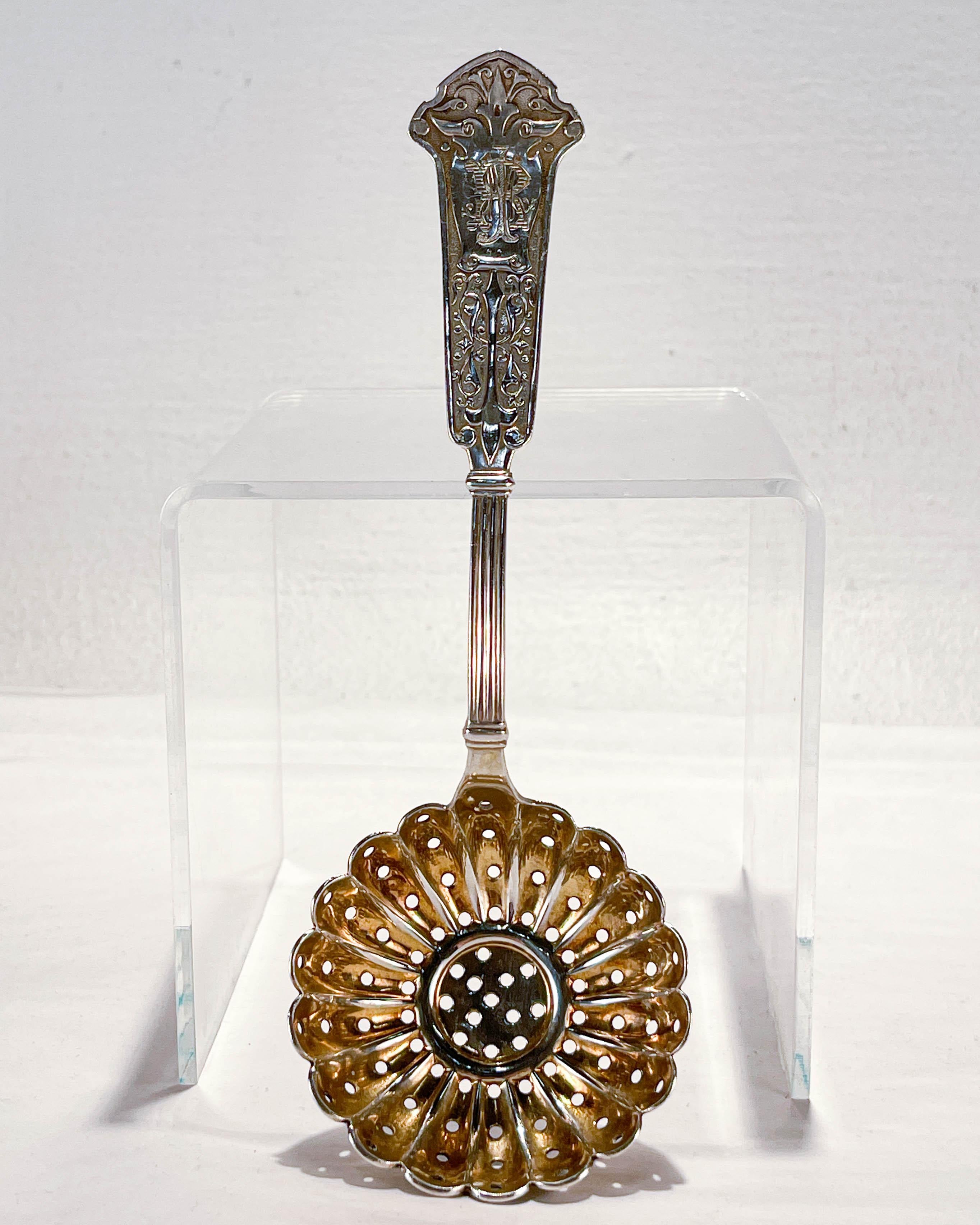 Gilded Age Antique George Sharp Arabesque Pattern Sterling Silver Sugar Sifter For Sale