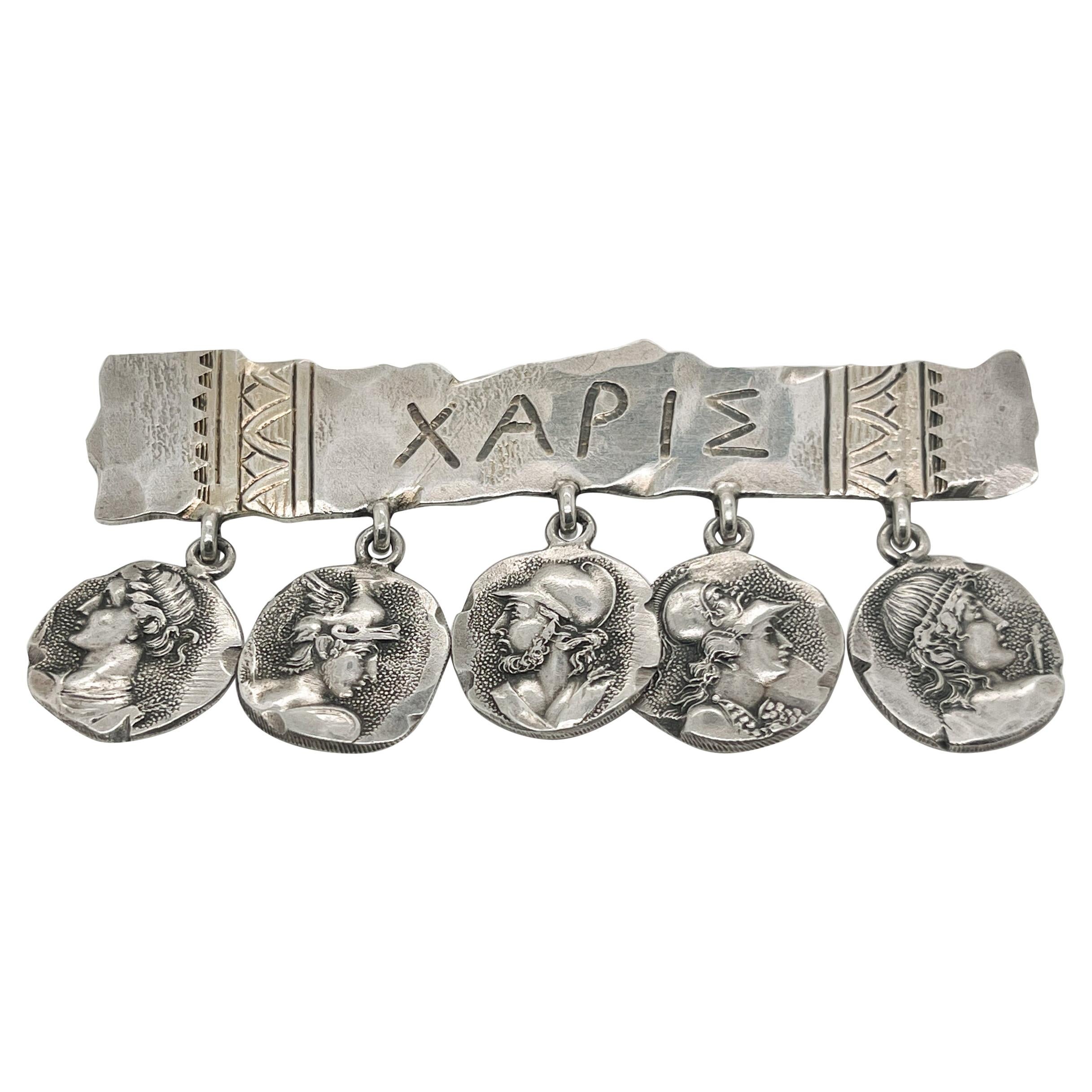 Antique George Shiebler Sterling Silver Etruscan or Medallion Brooch For Sale