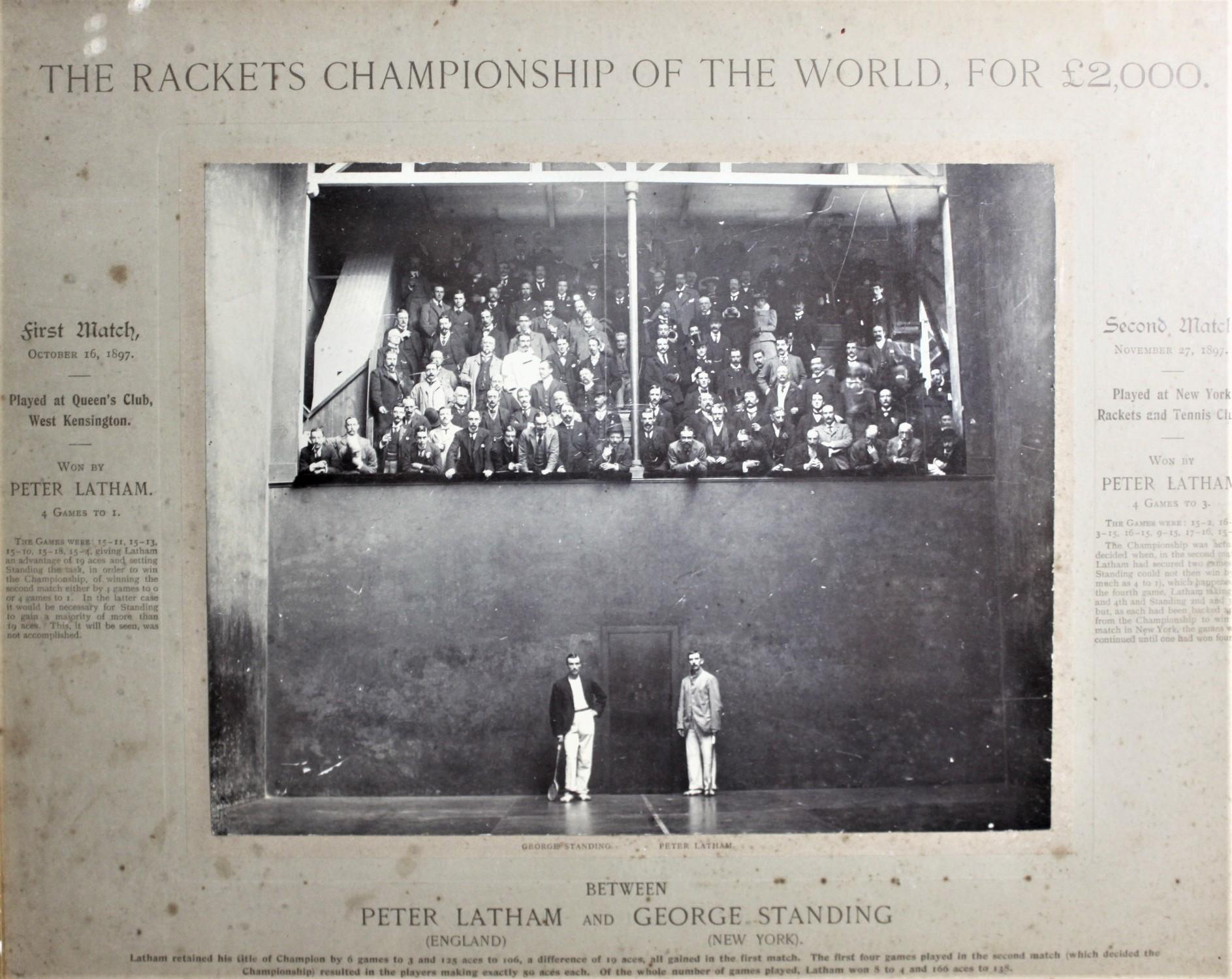 Antique George Standing/Peter Latham Racquet Championship Matches Photograph In Good Condition In Hamilton, Ontario