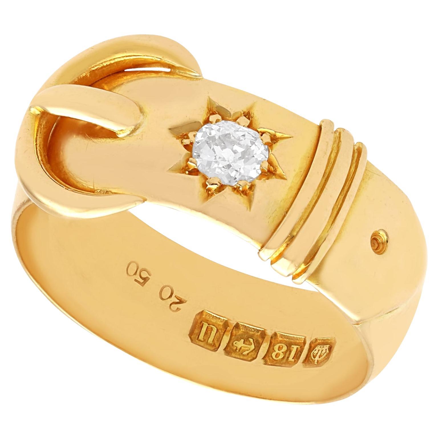 Antique George V 0.18Ct Diamond and 18k Yellow Gold Buckle Ring (1919) For Sale