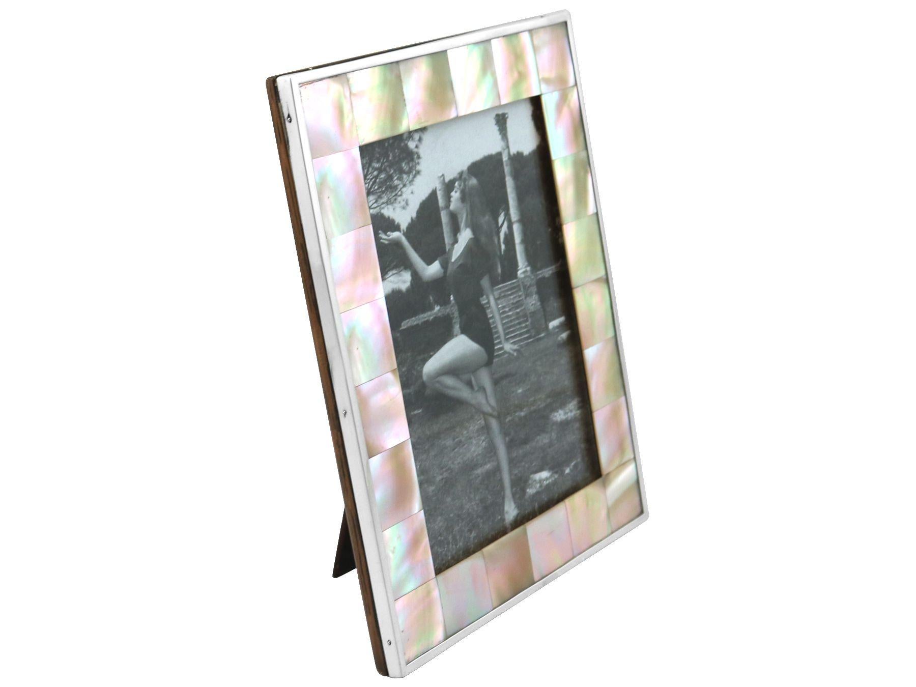 English 1920s Sterling Silver & Mother of Pearl Photograph Frame