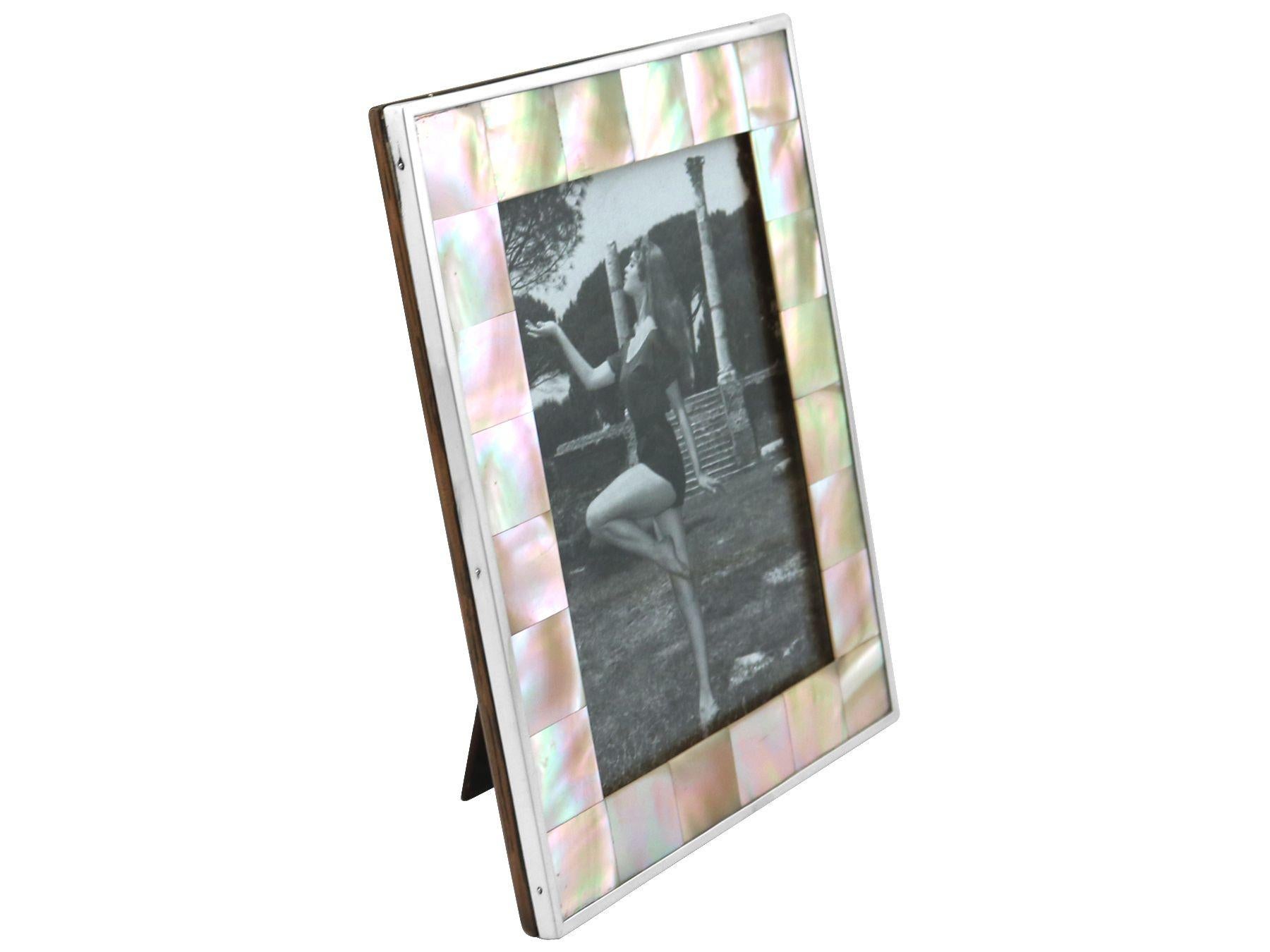 English 1920s Sterling Silver & Mother of Pearl Photograph Frame For Sale