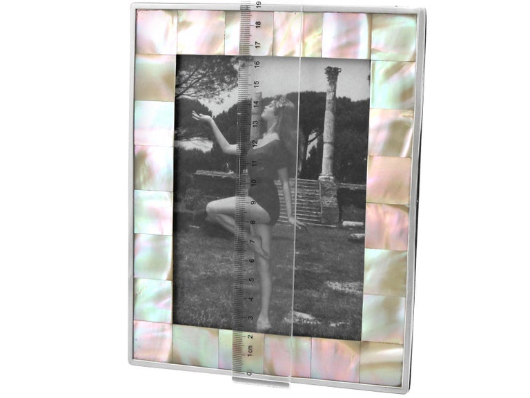 Antique 1922 Sterling Silver & Mother of Pearl Photograph Frame For Sale 4