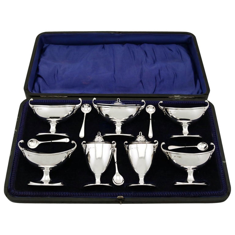 Antique Adams Style Sterling Silver Condiment Set For Sale at 1stDibs