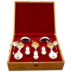 Antique George V Art Deco English Sterling Silver Condiment Set
