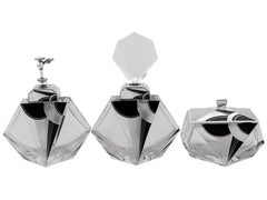 Antique Art Deco Glass Sterling Silver and Enamel Dressing Table Set