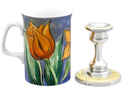 Antique George V Art Deco Sterling Silver and Enamel Piano / Mantle Candlesticks