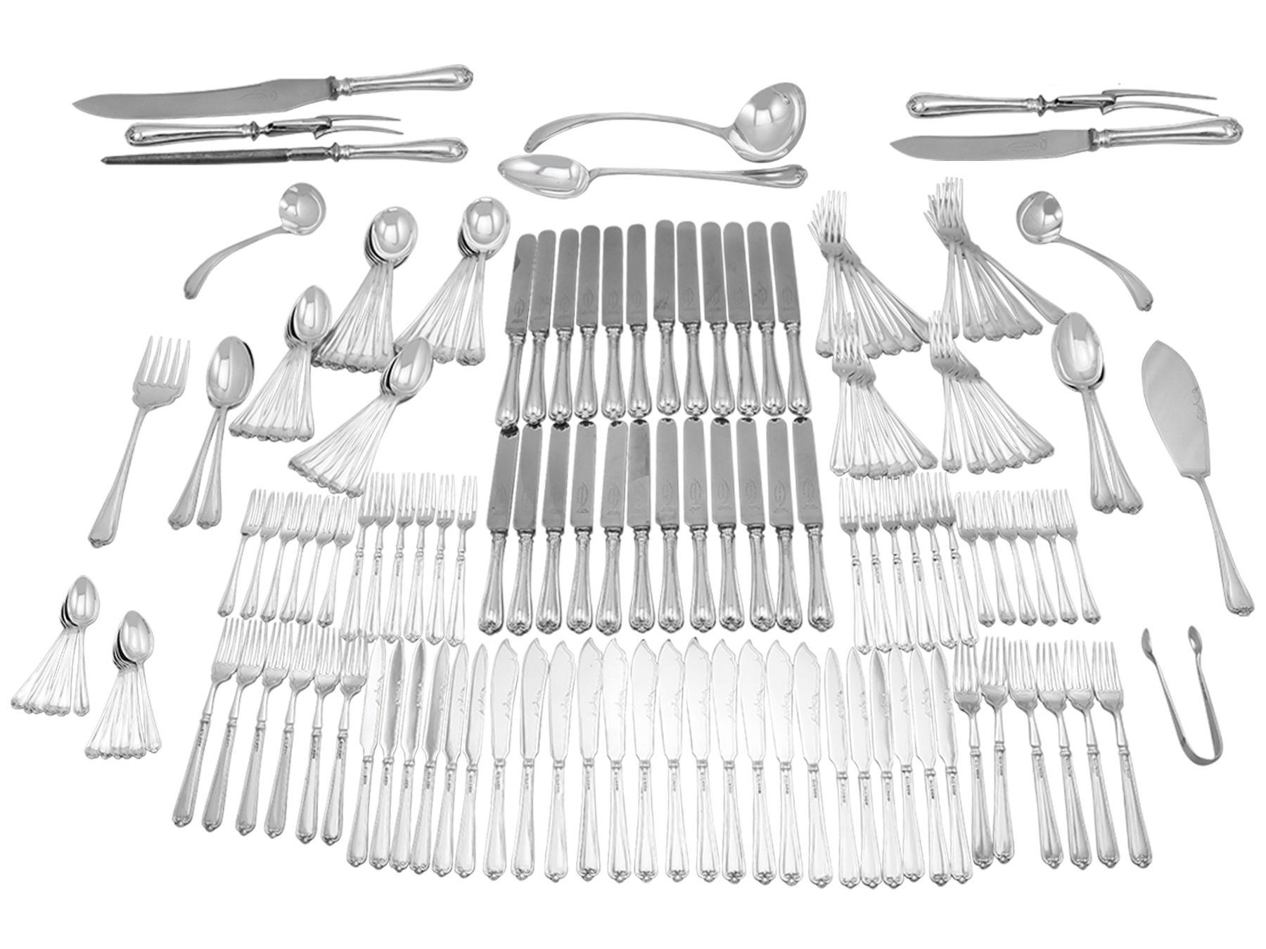 Mid-20th Century Antique Art Deco Sterling Silver Canteen of Cutlery for Twelve Persons For Sale