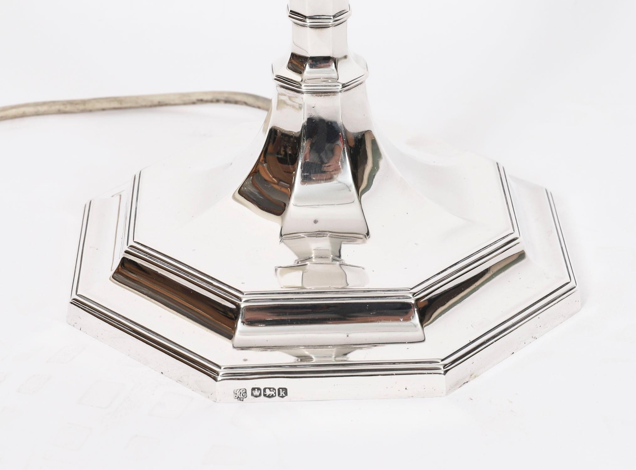 Antique George V Art Deco Sterling Silver Column Table Lamp Dated 1927 For Sale 4