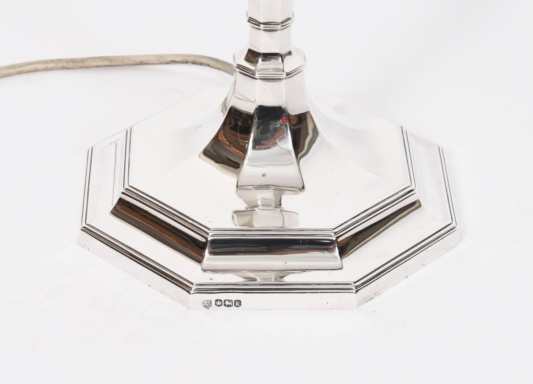 Antique George V Art Deco Sterling Silver Column Table Lamp Dated 1927 For Sale 6