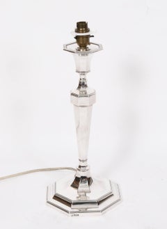 Antique George V Art Deco Sterling Silver Column Table Lamp Dated 1927
