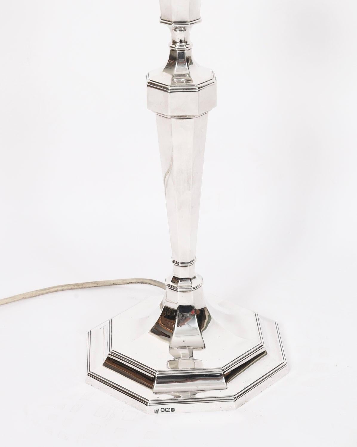 George IV Antique George V Art Deco Sterling Silver Column Table Lamp Dated 1927 For Sale