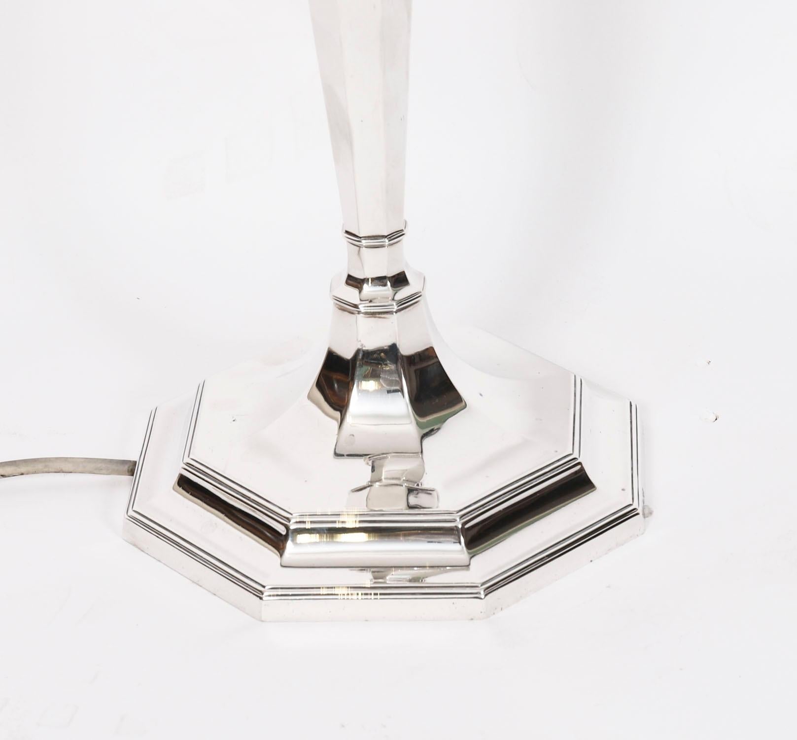 Early 20th Century Antique George V Art Deco Sterling Silver Column Table Lamp Dated 1927 For Sale